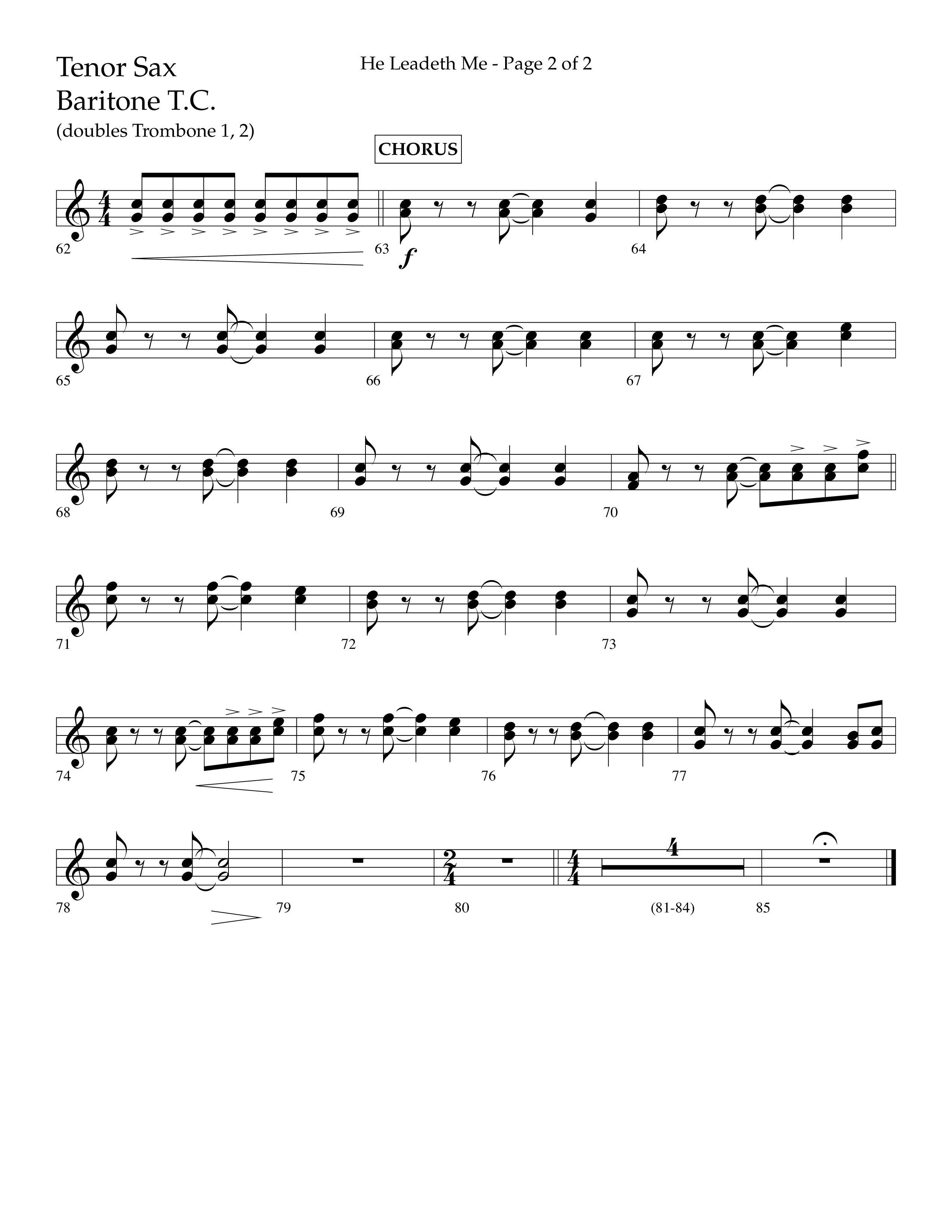 He Leadeth Me (Choral Anthem SATB) Tenor Sax/Baritone T.C. (Lifeway Choral / Arr. Eric Belvin / Arr. John Bolin / Arr. Don Koch)