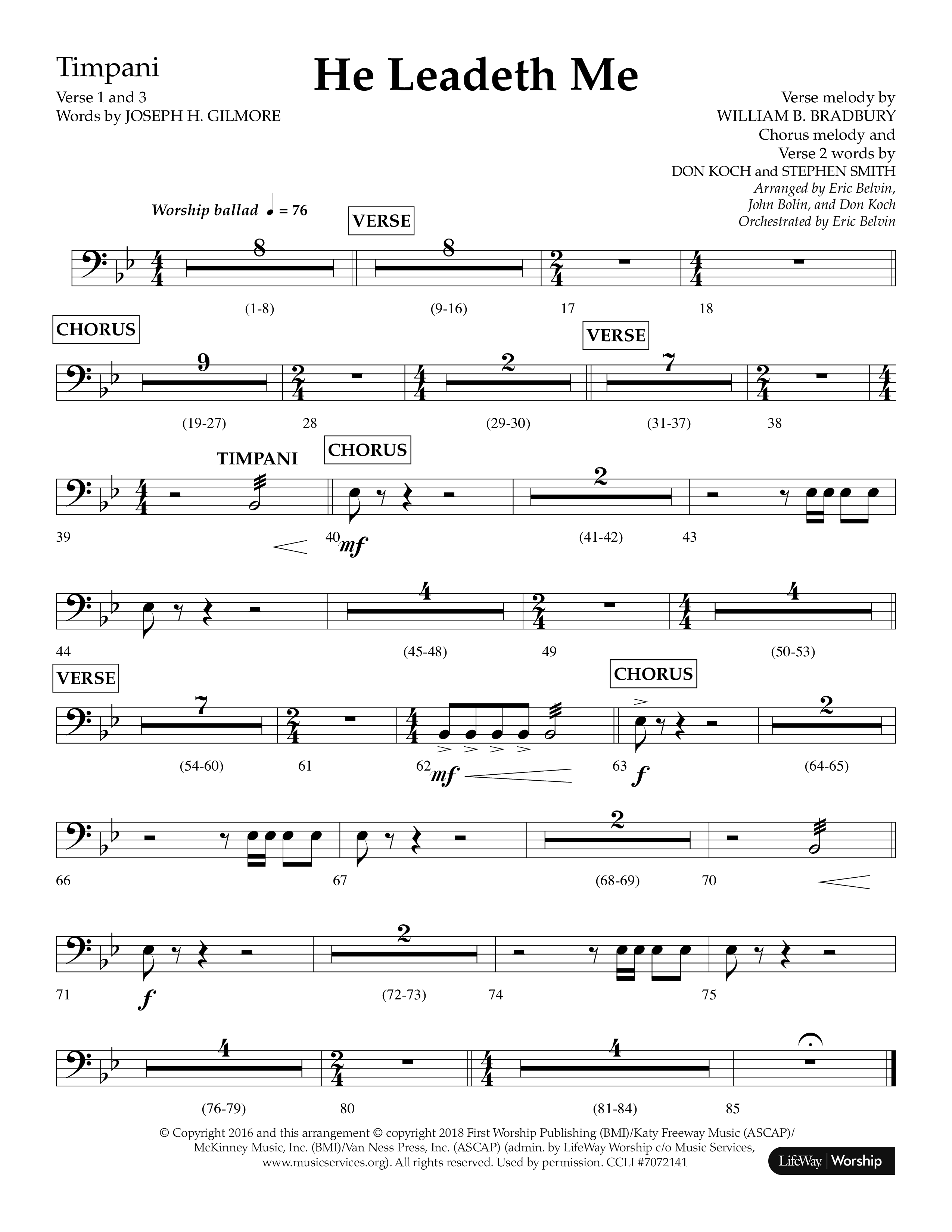 He Leadeth Me (Choral Anthem SATB) Timpani (Lifeway Choral / Arr. Eric Belvin / Arr. John Bolin / Arr. Don Koch)