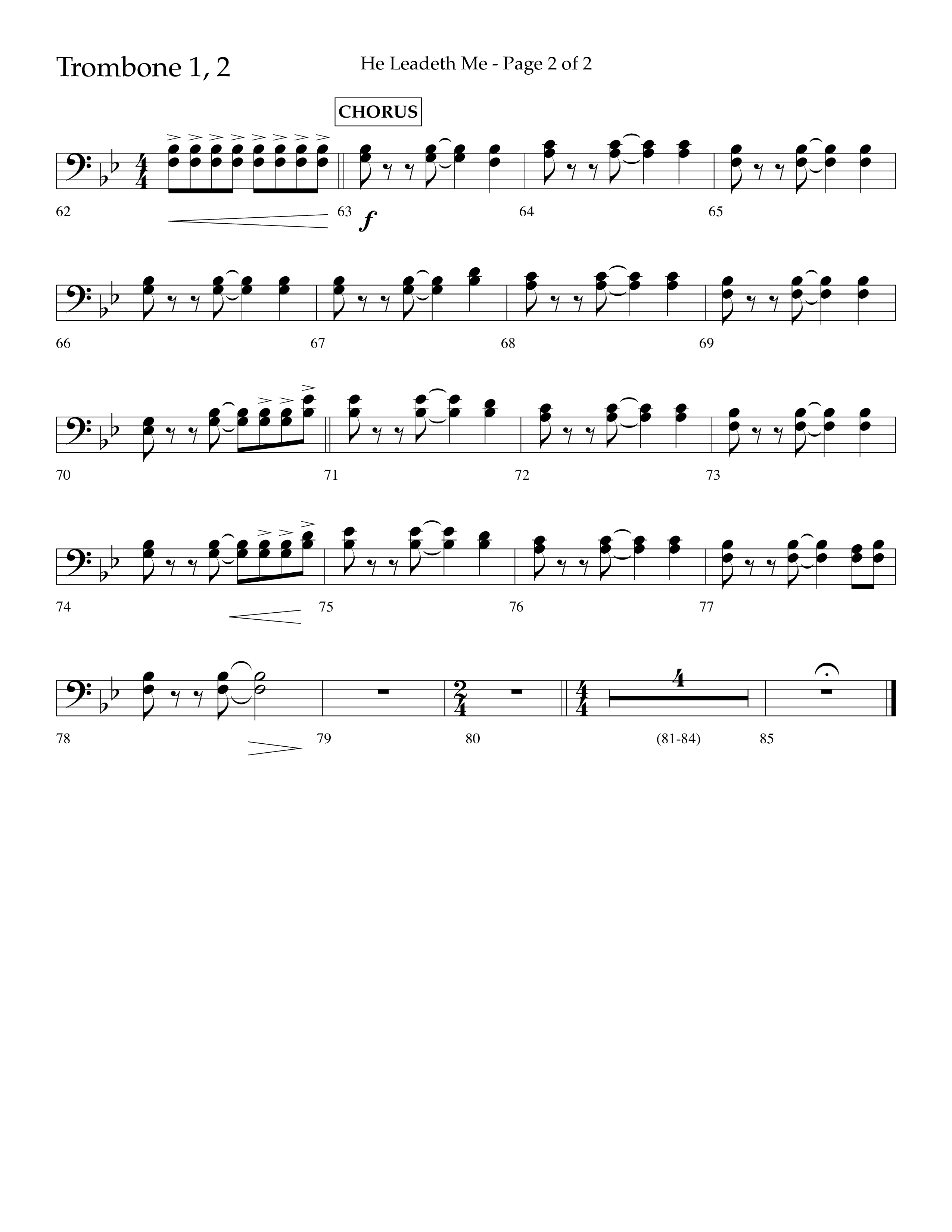 He Leadeth Me (Choral Anthem SATB) Trombone 1/2 (Lifeway Choral / Arr. Eric Belvin / Arr. John Bolin / Arr. Don Koch)
