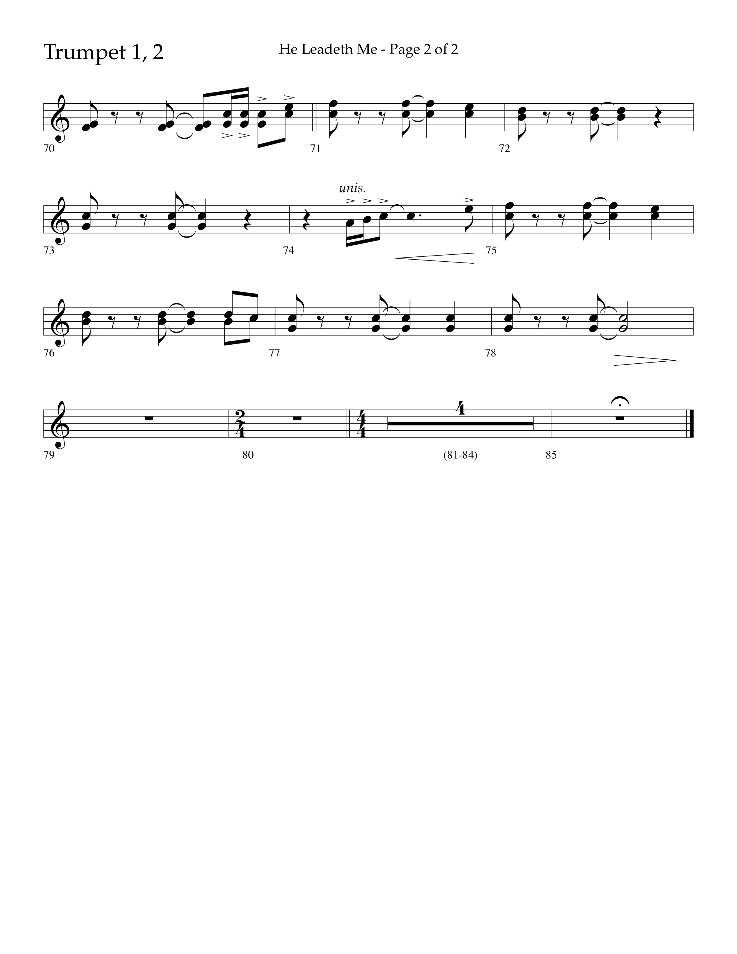 He Leadeth Me (Choral Anthem SATB) Trumpet 1,2 (Lifeway Choral / Arr. Eric Belvin / Arr. John Bolin / Arr. Don Koch)