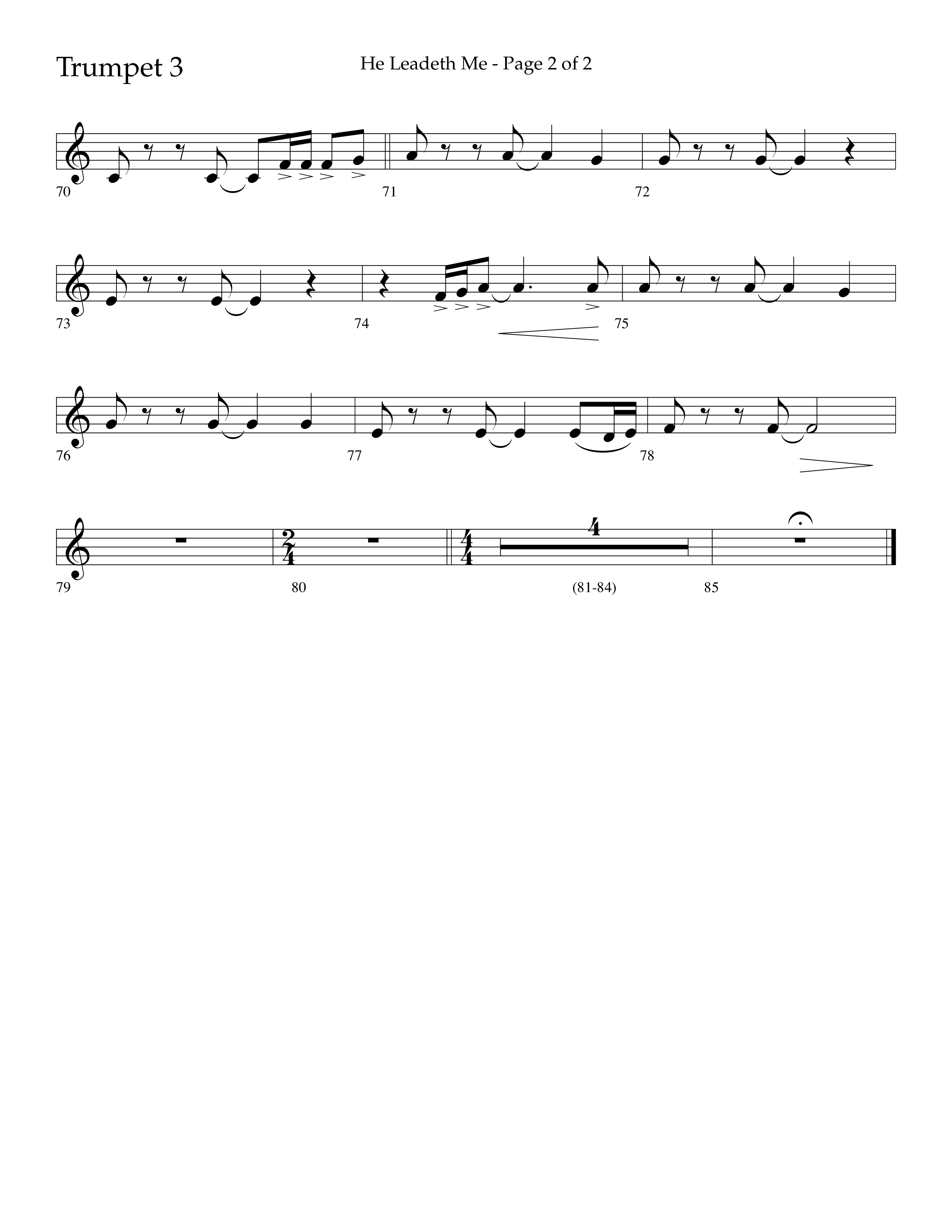 He Leadeth Me (Choral Anthem SATB) Trumpet 3 (Lifeway Choral / Arr. Eric Belvin / Arr. John Bolin / Arr. Don Koch)