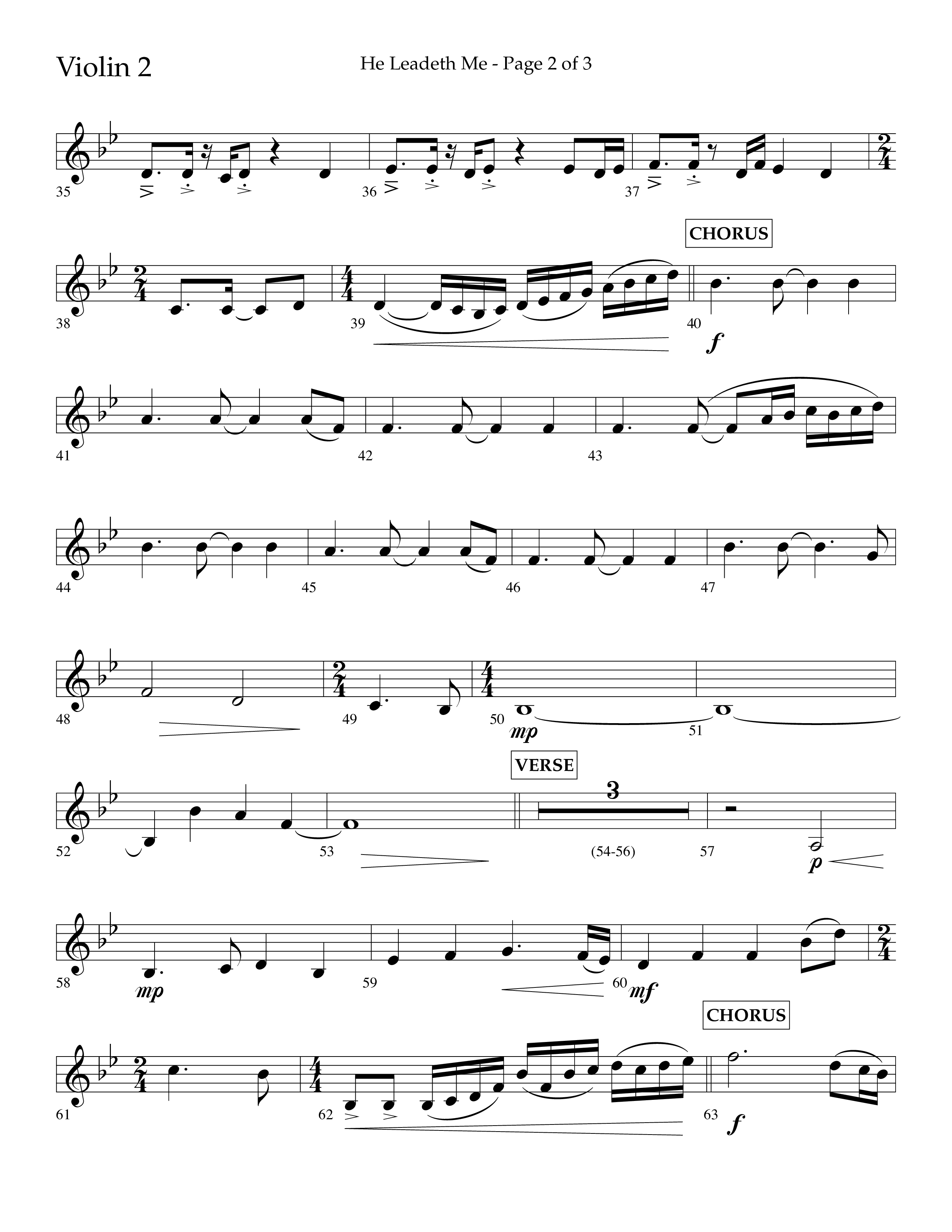 He Leadeth Me (Choral Anthem SATB) Violin 2 (Lifeway Choral / Arr. Eric Belvin / Arr. John Bolin / Arr. Don Koch)