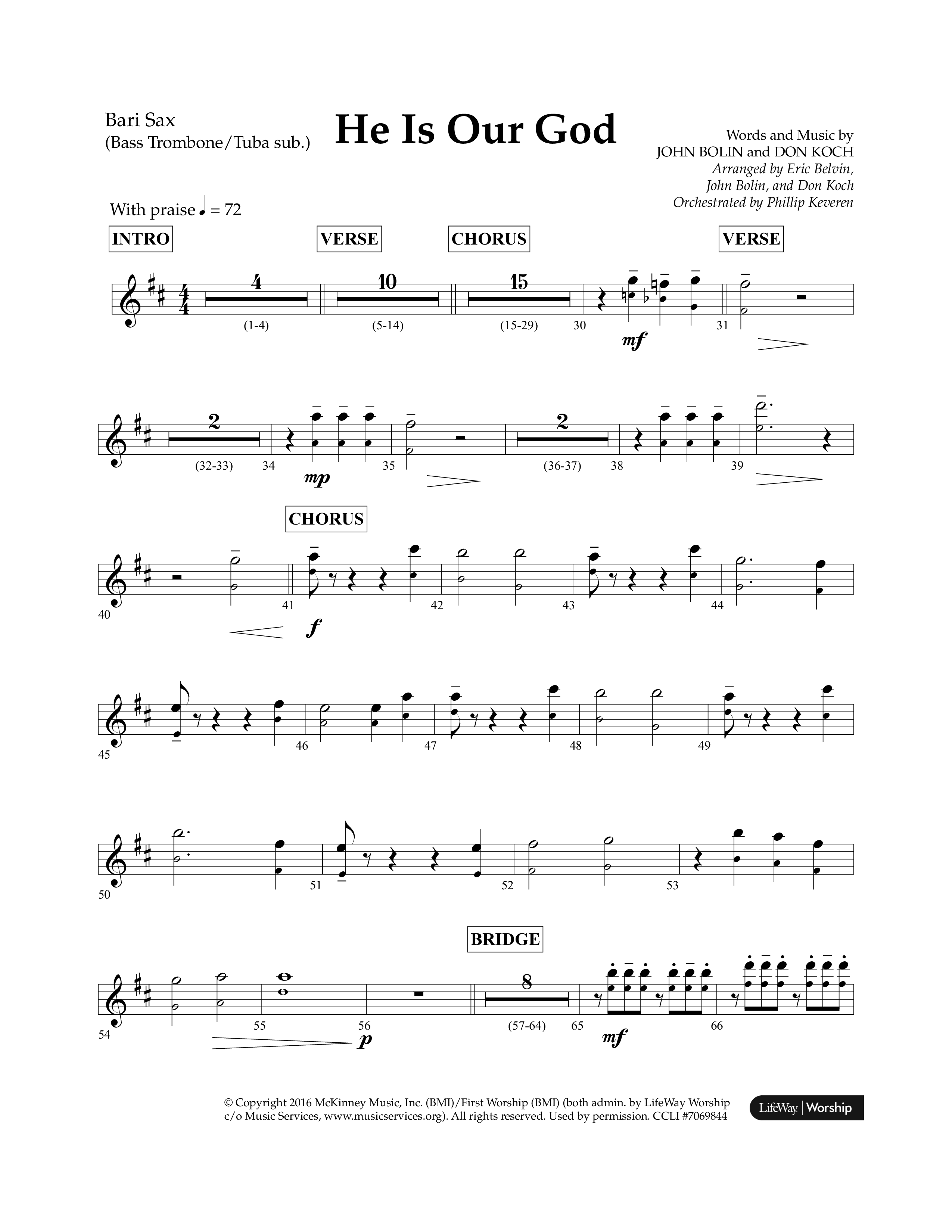 He Is Our God (Choral Anthem SATB) Bari Sax (Lifeway Choral / Arr. John Bolin / Arr. Don Koch / Arr. Eric Belvin / Orch. Phillip Keveren)