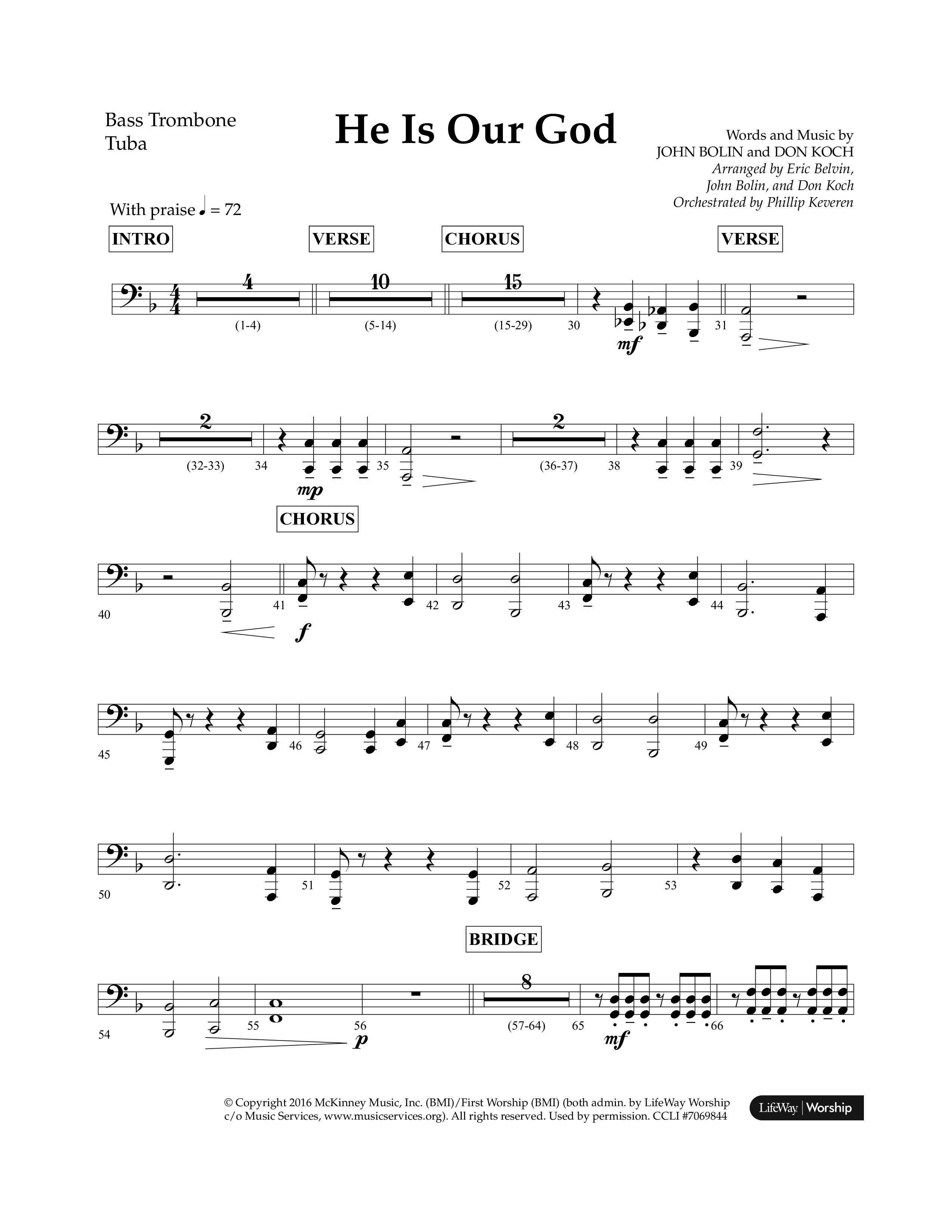 He Is Our God (Choral Anthem SATB) Bass Trombone, Tuba (Lifeway Choral / Arr. John Bolin / Arr. Don Koch / Arr. Eric Belvin / Orch. Phillip Keveren)