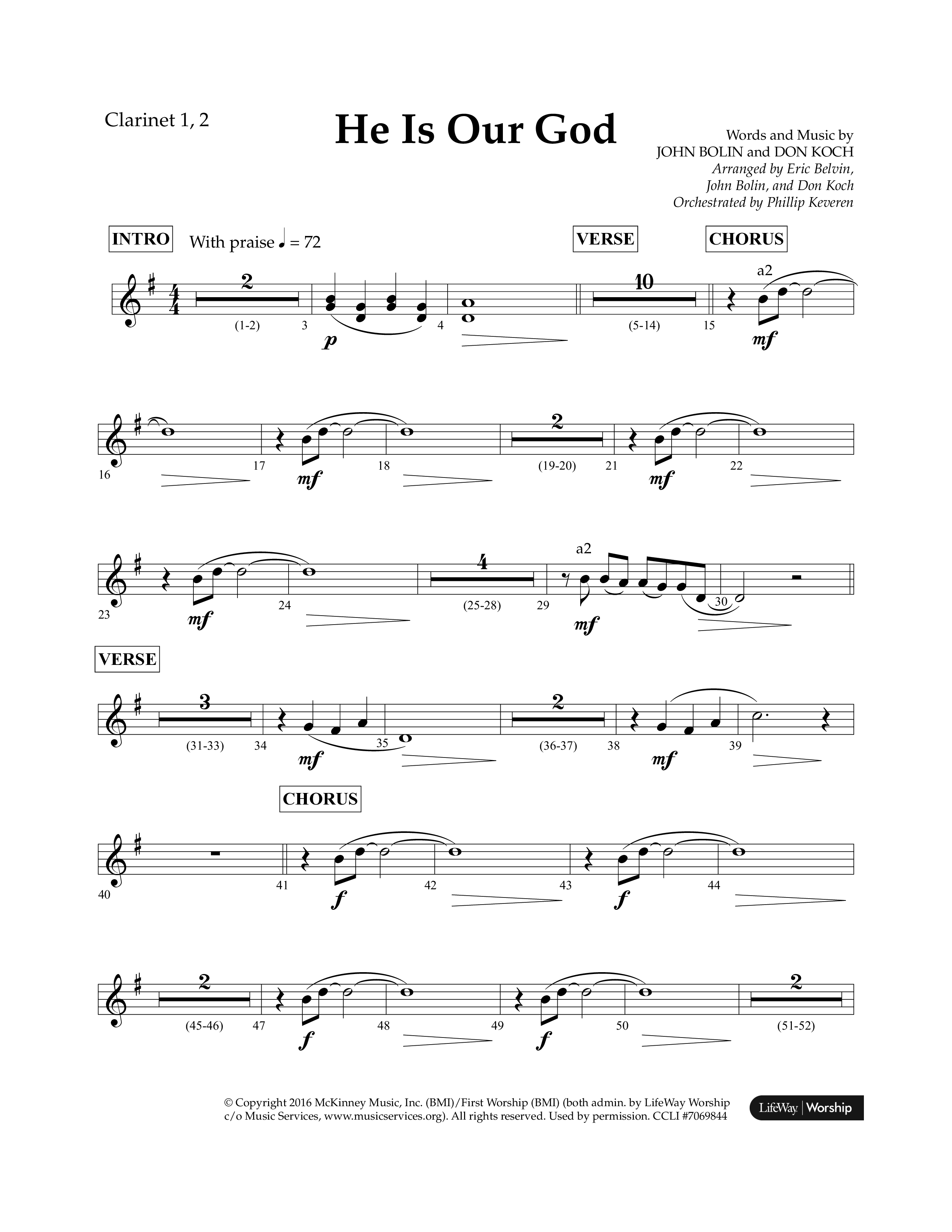 He Is Our God (Choral Anthem SATB) Clarinet 1/2 (Lifeway Choral / Arr. John Bolin / Arr. Don Koch / Arr. Eric Belvin / Orch. Phillip Keveren)