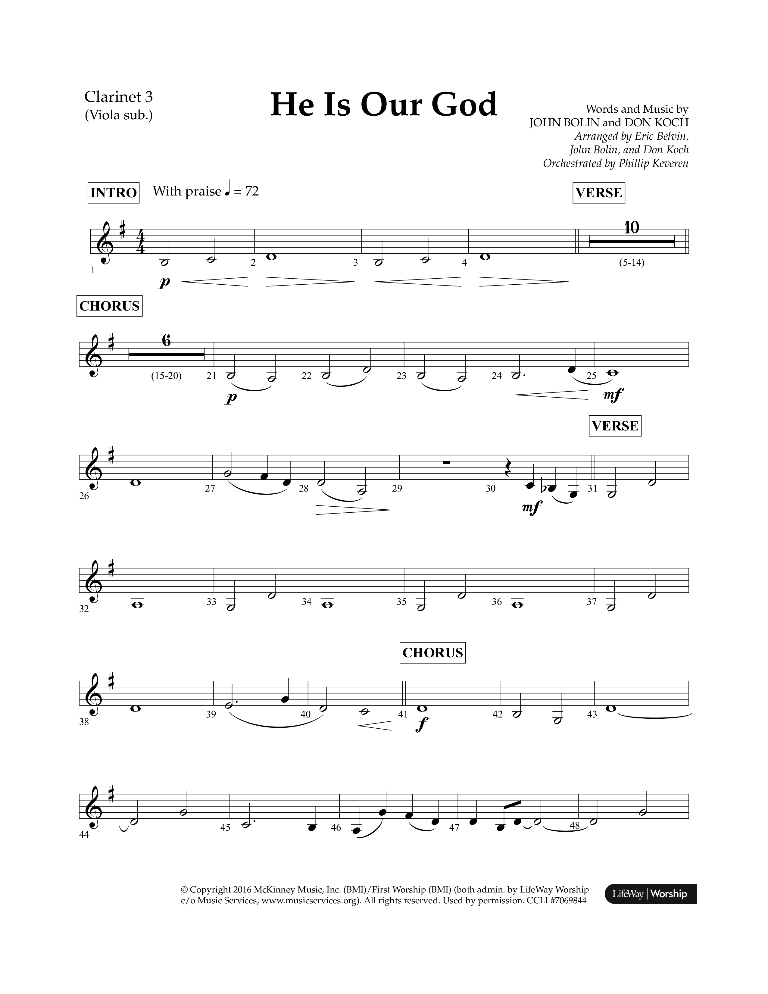 He Is Our God (Choral Anthem SATB) Clarinet 3 (Lifeway Choral / Arr. John Bolin / Arr. Don Koch / Arr. Eric Belvin / Orch. Phillip Keveren)