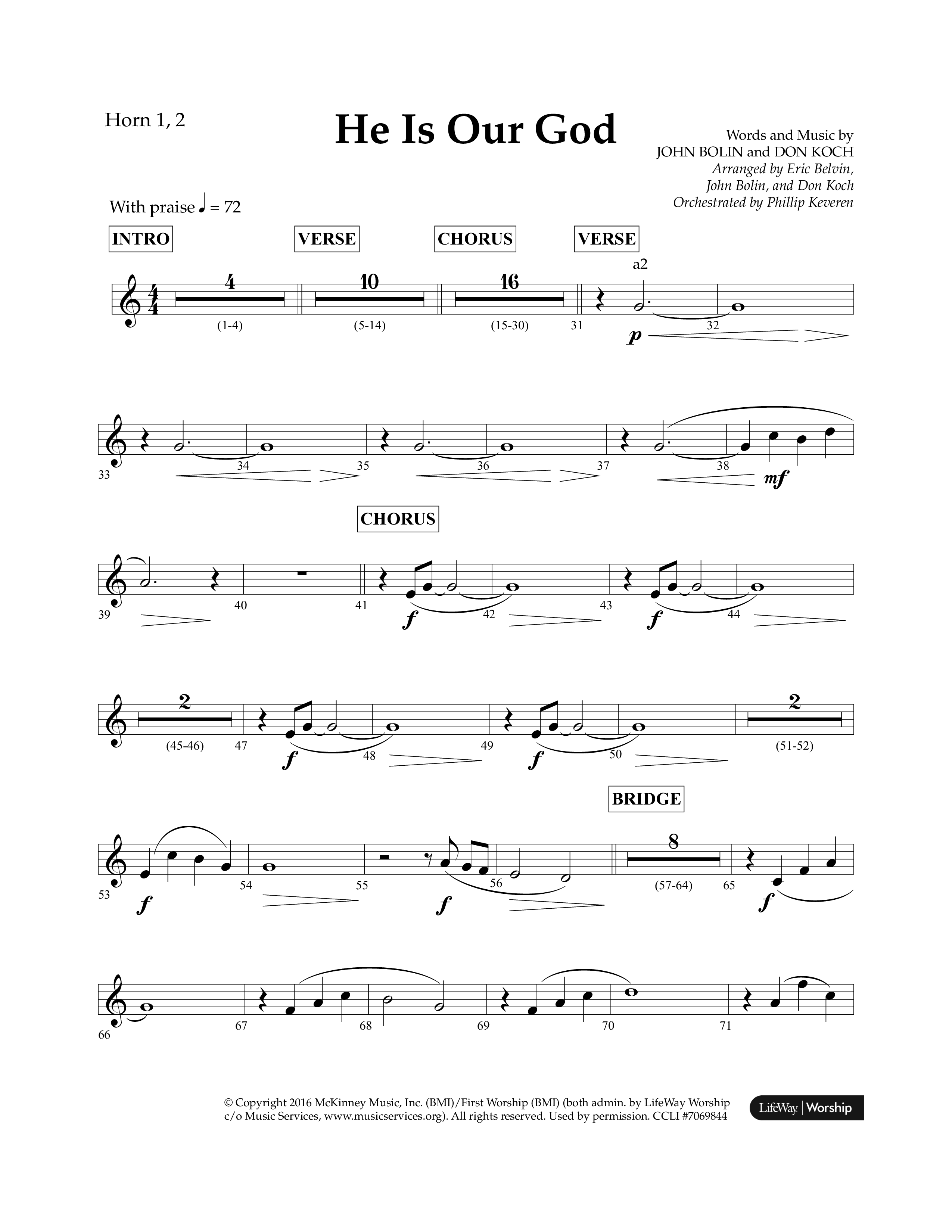 He Is Our God (Choral Anthem SATB) French Horn 1/2 (Lifeway Choral / Arr. John Bolin / Arr. Don Koch / Arr. Eric Belvin / Orch. Phillip Keveren)