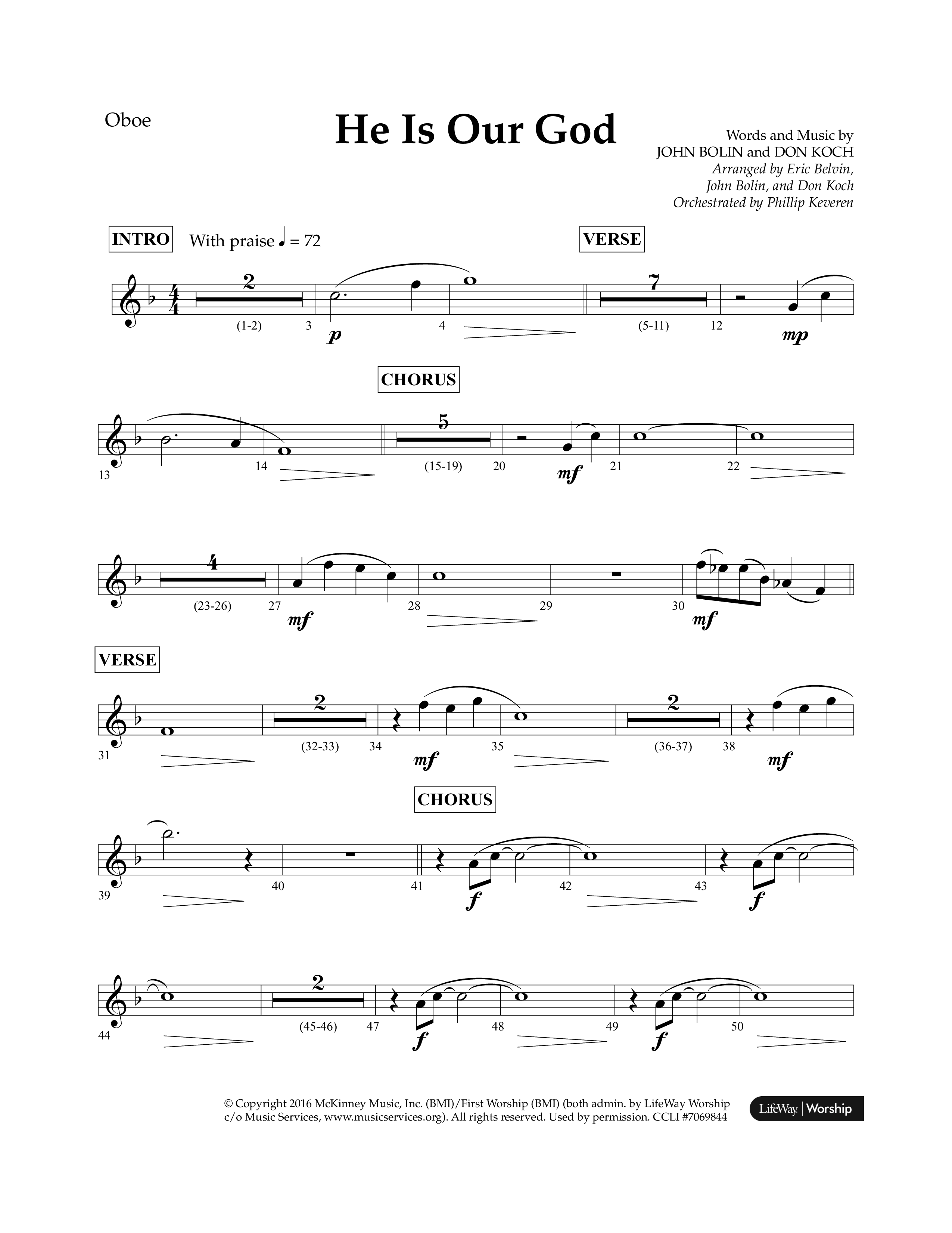 He Is Our God (Choral Anthem SATB) Oboe (Lifeway Choral / Arr. John Bolin / Arr. Don Koch / Arr. Eric Belvin / Orch. Phillip Keveren)