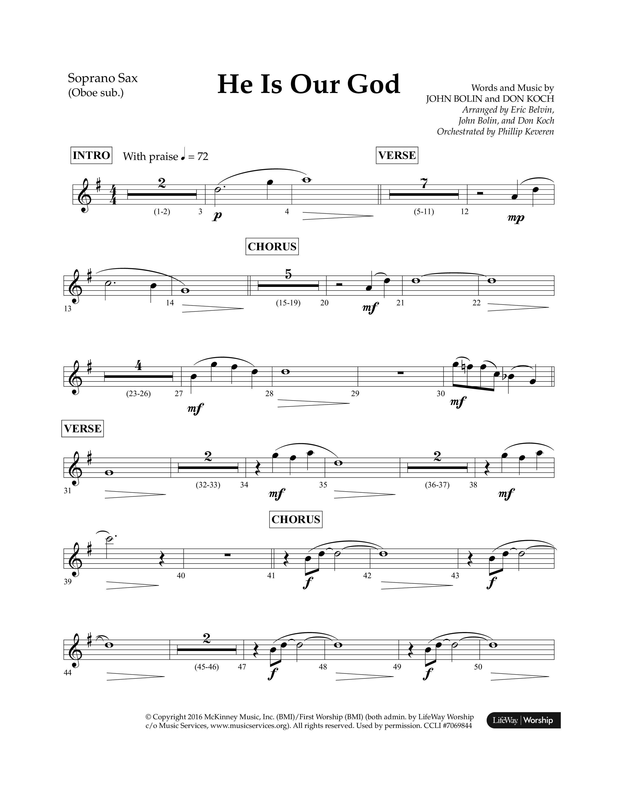 He Is Our God (Choral Anthem SATB) Soprano Sax (Lifeway Choral / Arr. John Bolin / Arr. Don Koch / Arr. Eric Belvin / Orch. Phillip Keveren)