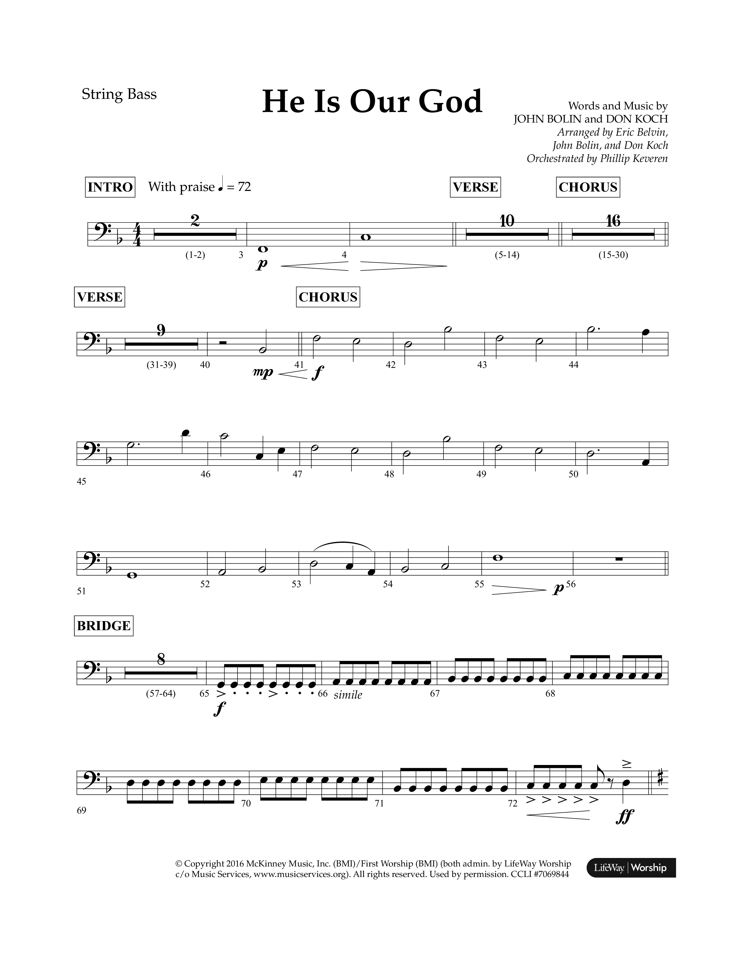 He Is Our God (Choral Anthem SATB) String Bass (Lifeway Choral / Arr. John Bolin / Arr. Don Koch / Arr. Eric Belvin / Orch. Phillip Keveren)