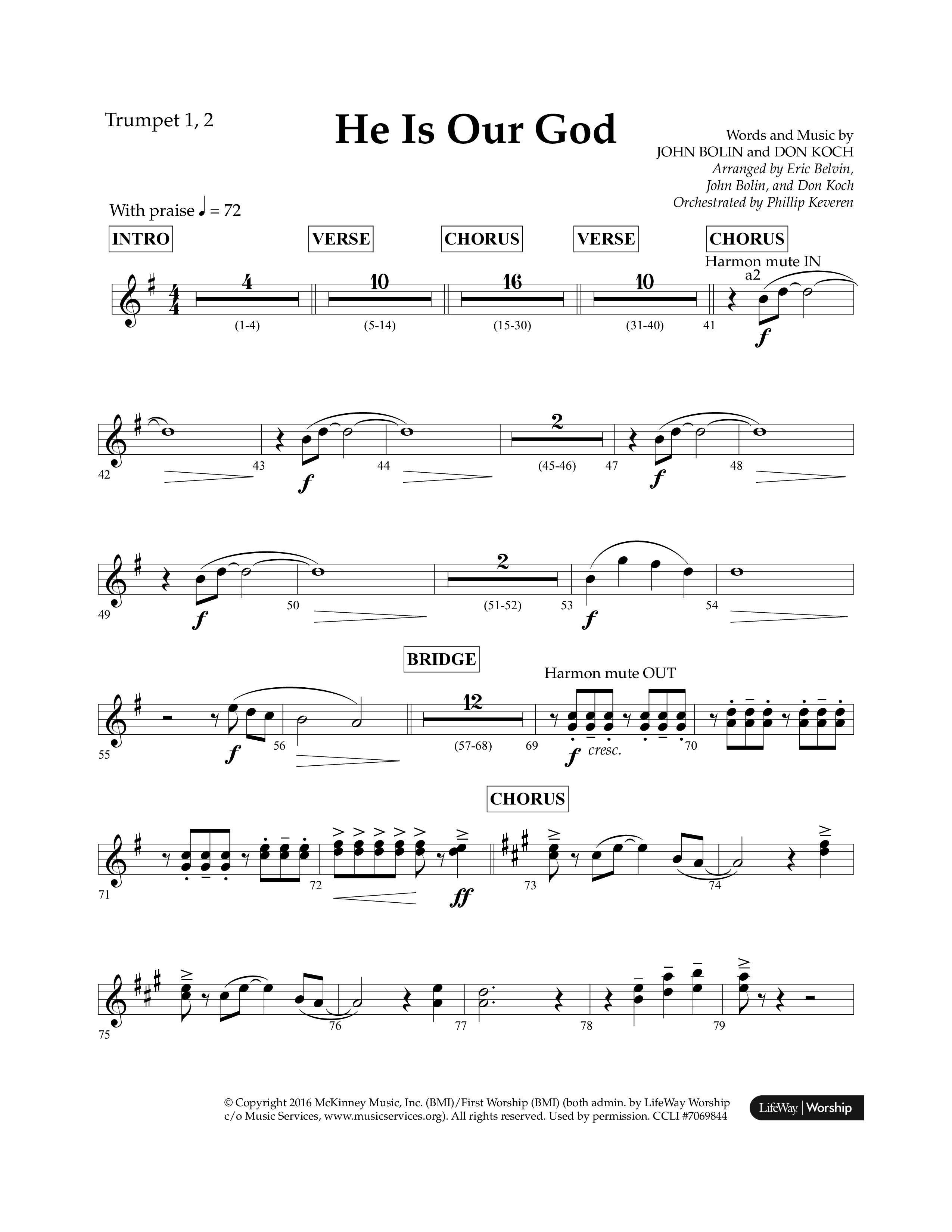 He Is Our God (Choral Anthem SATB) Trumpet 1,2 (Lifeway Choral / Arr. John Bolin / Arr. Don Koch / Arr. Eric Belvin / Orch. Phillip Keveren)
