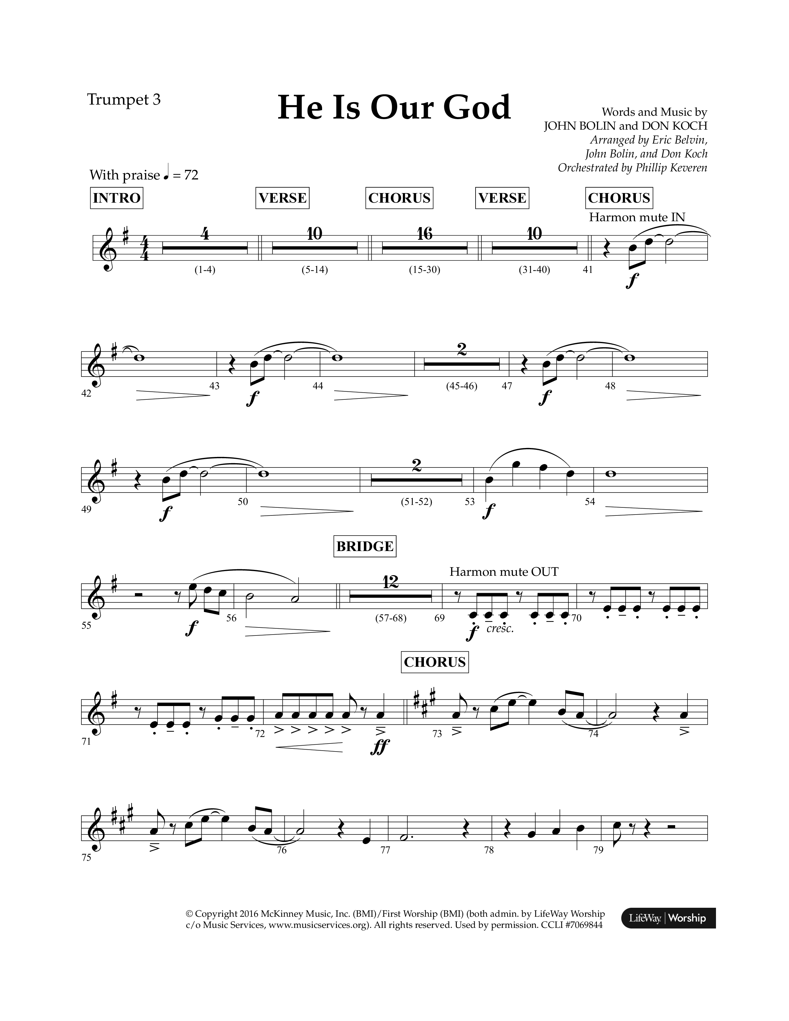 He Is Our God (Choral Anthem SATB) Trumpet 3 (Lifeway Choral / Arr. John Bolin / Arr. Don Koch / Arr. Eric Belvin / Orch. Phillip Keveren)