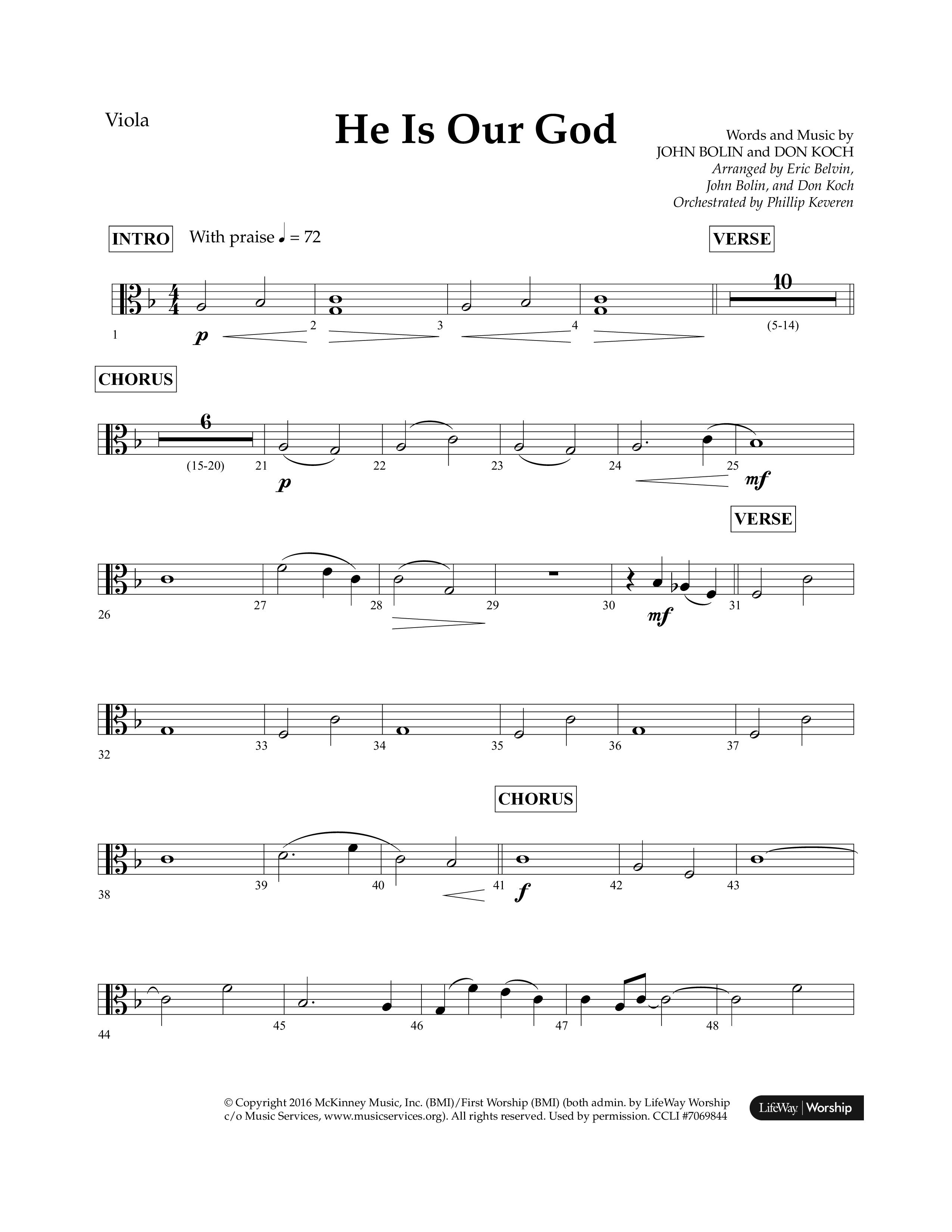 He Is Our God (Choral Anthem SATB) Viola (Lifeway Choral / Arr. John Bolin / Arr. Don Koch / Arr. Eric Belvin / Orch. Phillip Keveren)