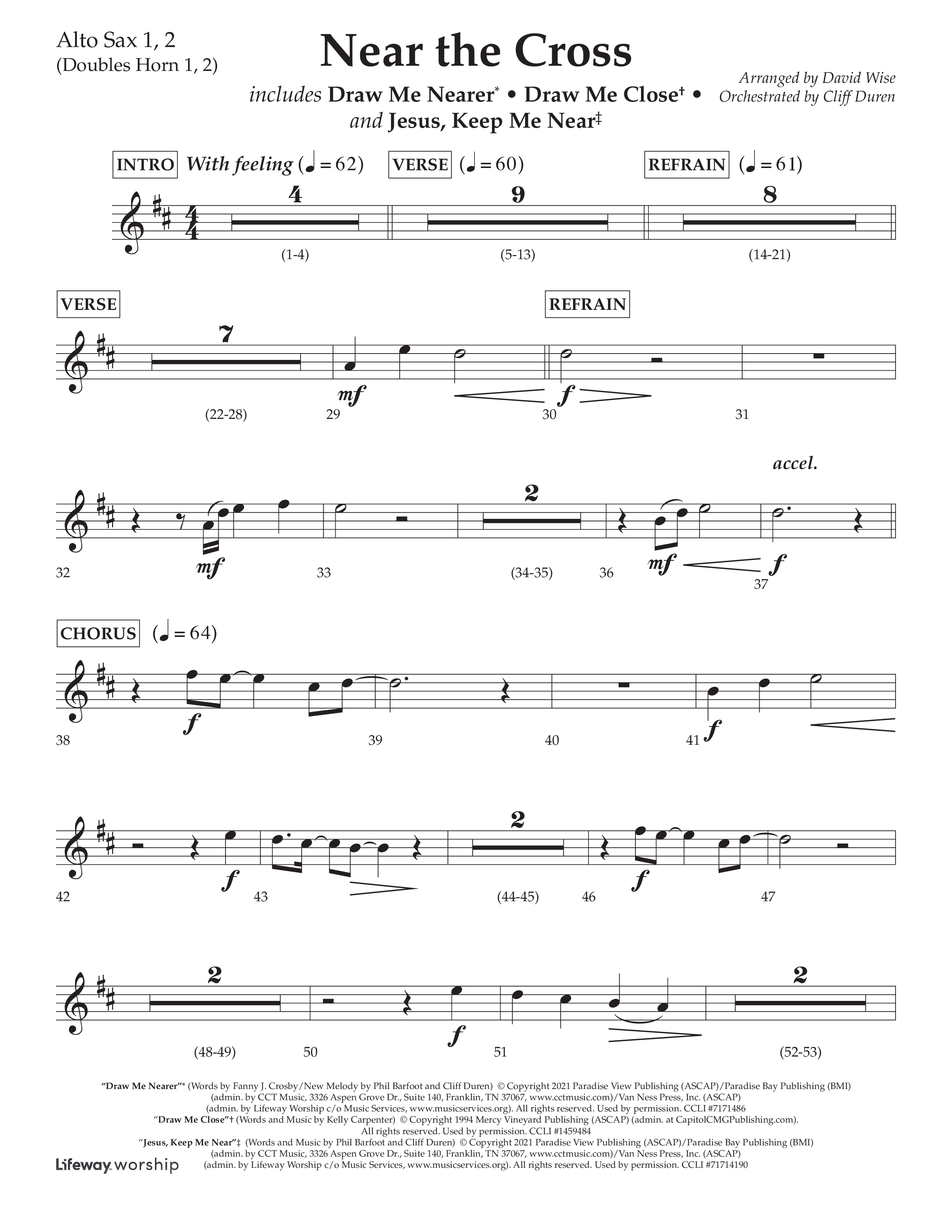 Near The Cross (Choral Anthem SATB) Alto Sax 1/2 (Lifeway Choral / Arr. David Wise / Orch. Cliff Duren)