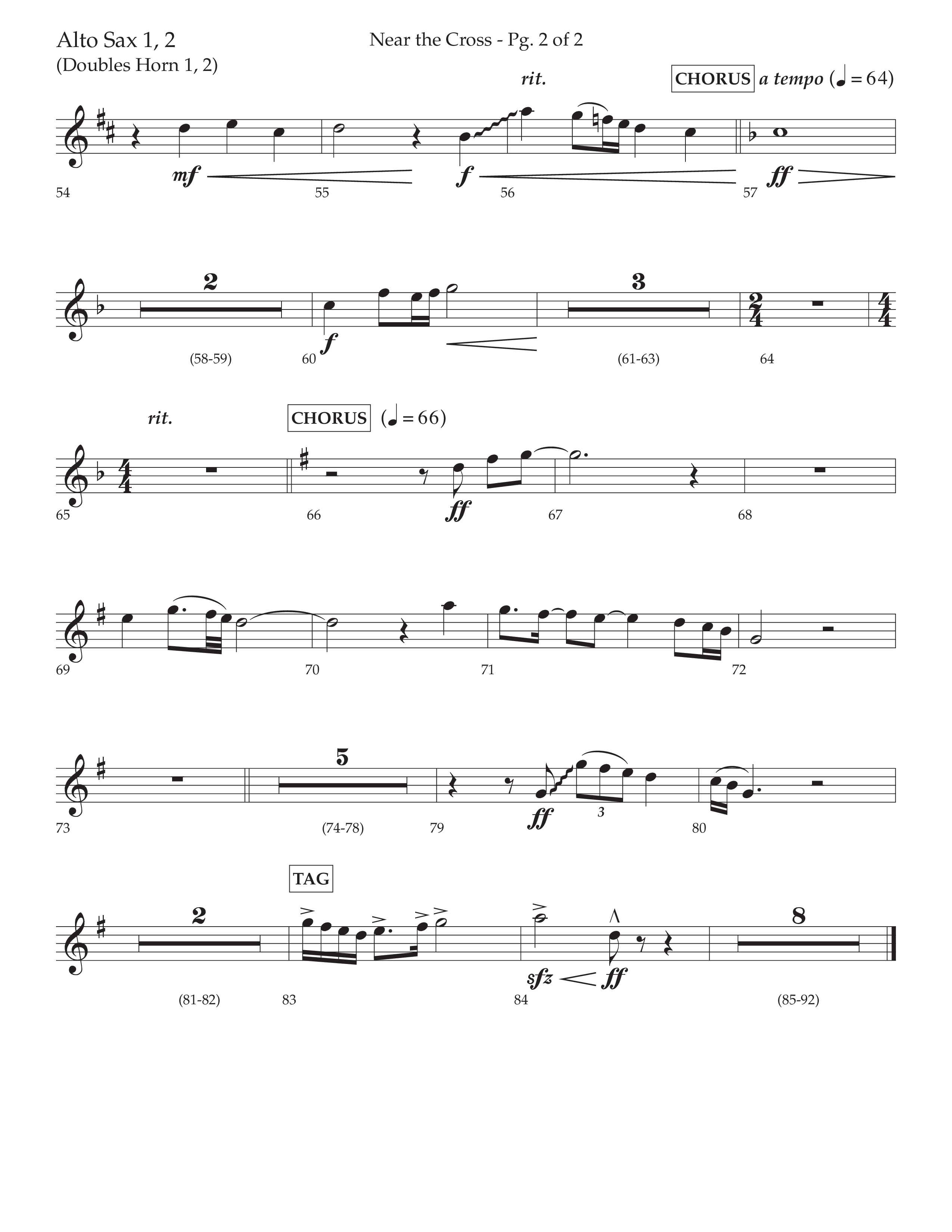 Near The Cross (Choral Anthem SATB) Alto Sax 1/2 (Lifeway Choral / Arr. David Wise / Orch. Cliff Duren)