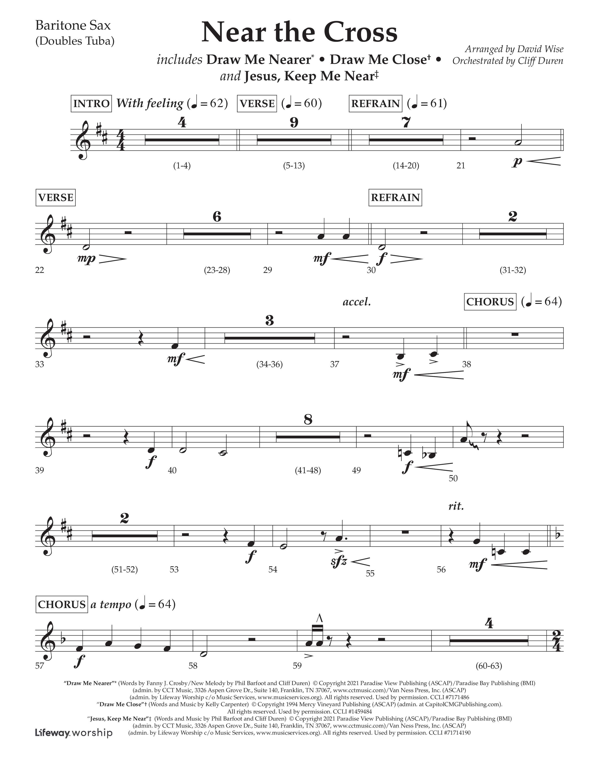 Near The Cross (Choral Anthem SATB) Bari Sax (Lifeway Choral / Arr. David Wise / Orch. Cliff Duren)
