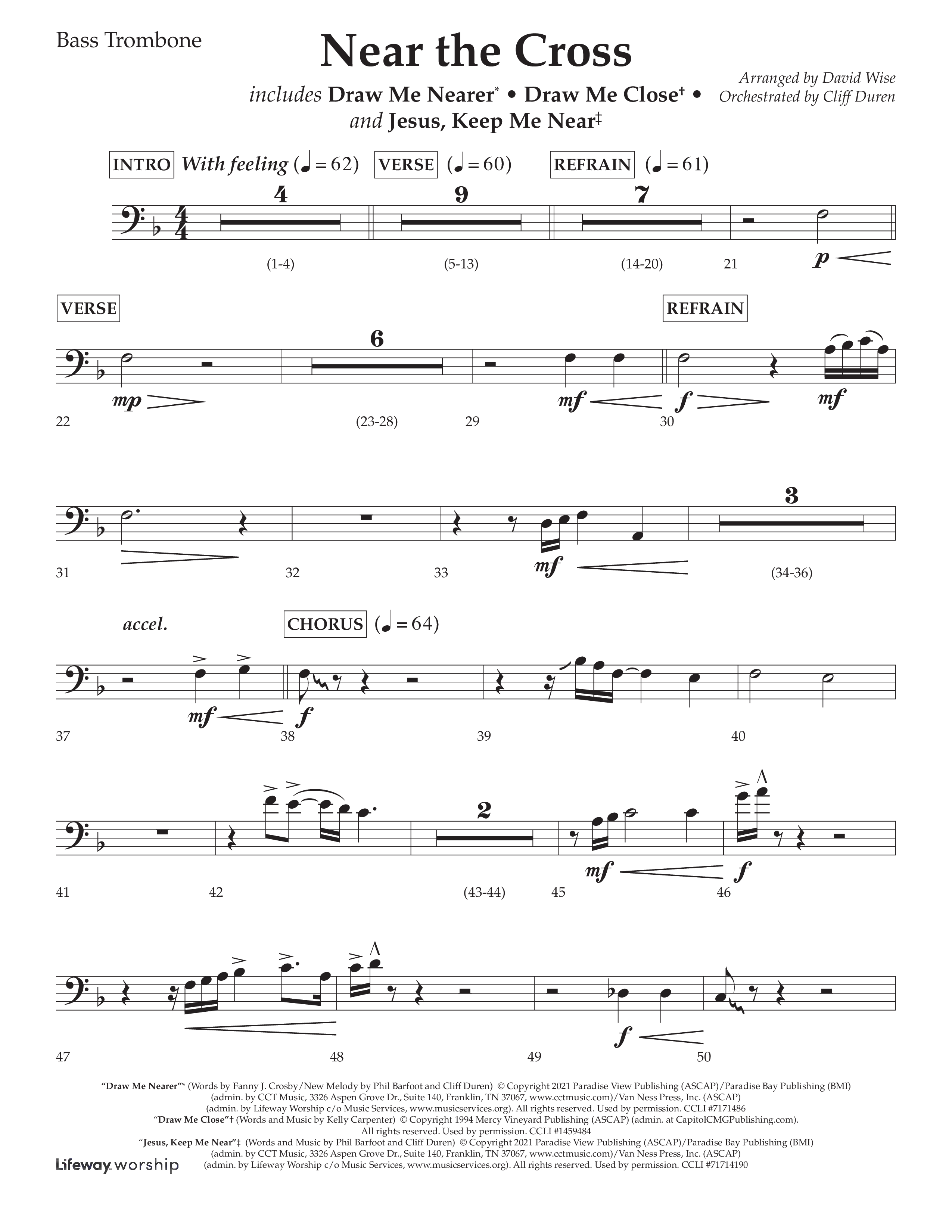 Near The Cross (Choral Anthem SATB) Bass Trombone (Lifeway Choral / Arr. David Wise / Orch. Cliff Duren)