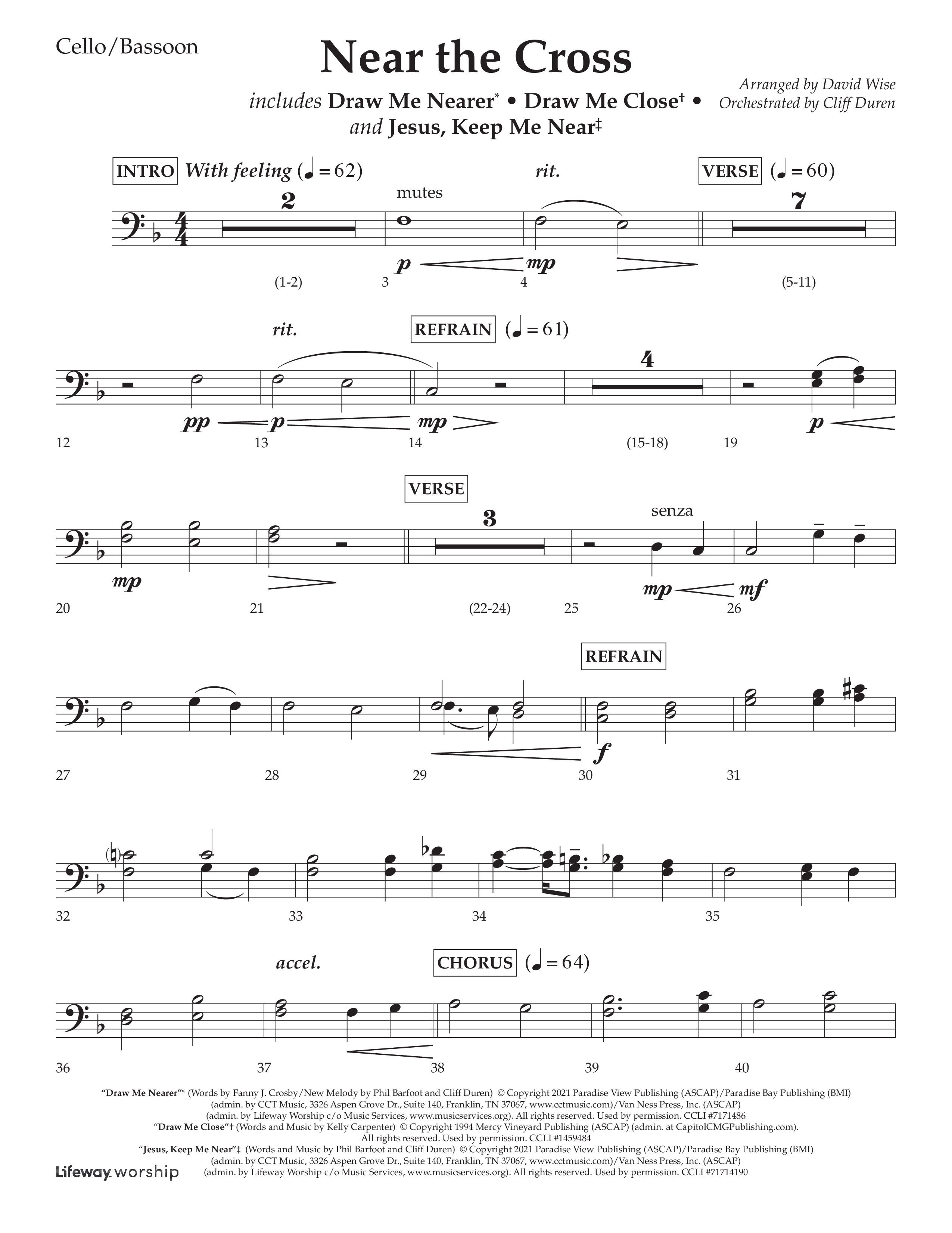 Near The Cross (Choral Anthem SATB) Cello (Lifeway Choral / Arr. David Wise / Orch. Cliff Duren)