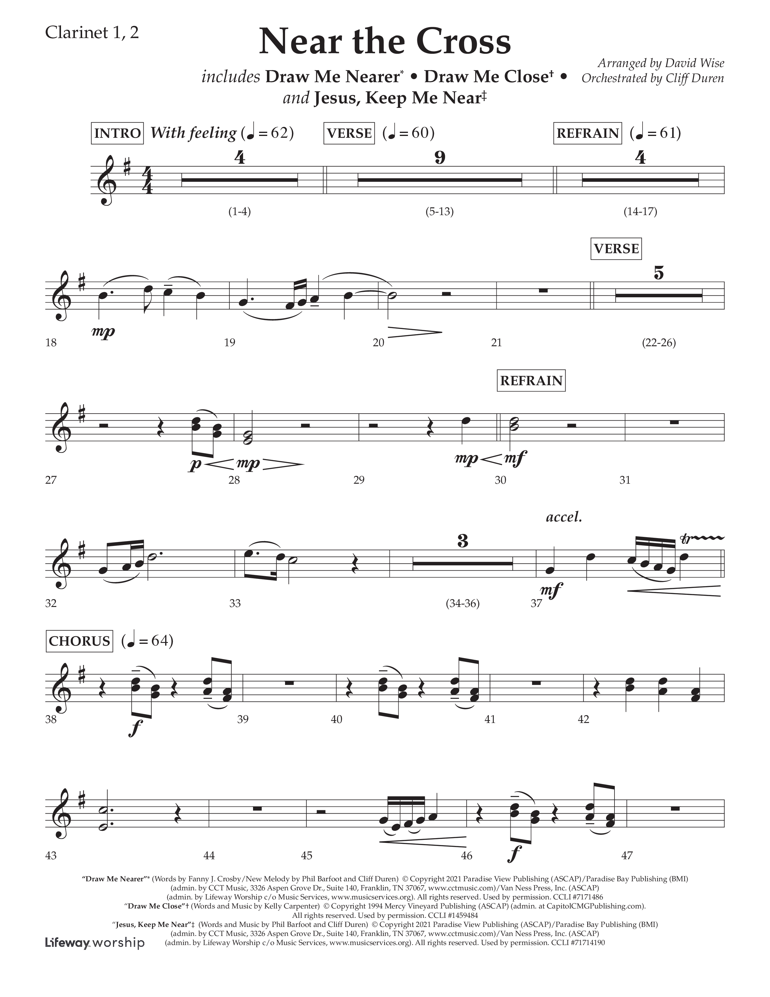 Near The Cross (Choral Anthem SATB) Clarinet 1/2 (Lifeway Choral / Arr. David Wise / Orch. Cliff Duren)