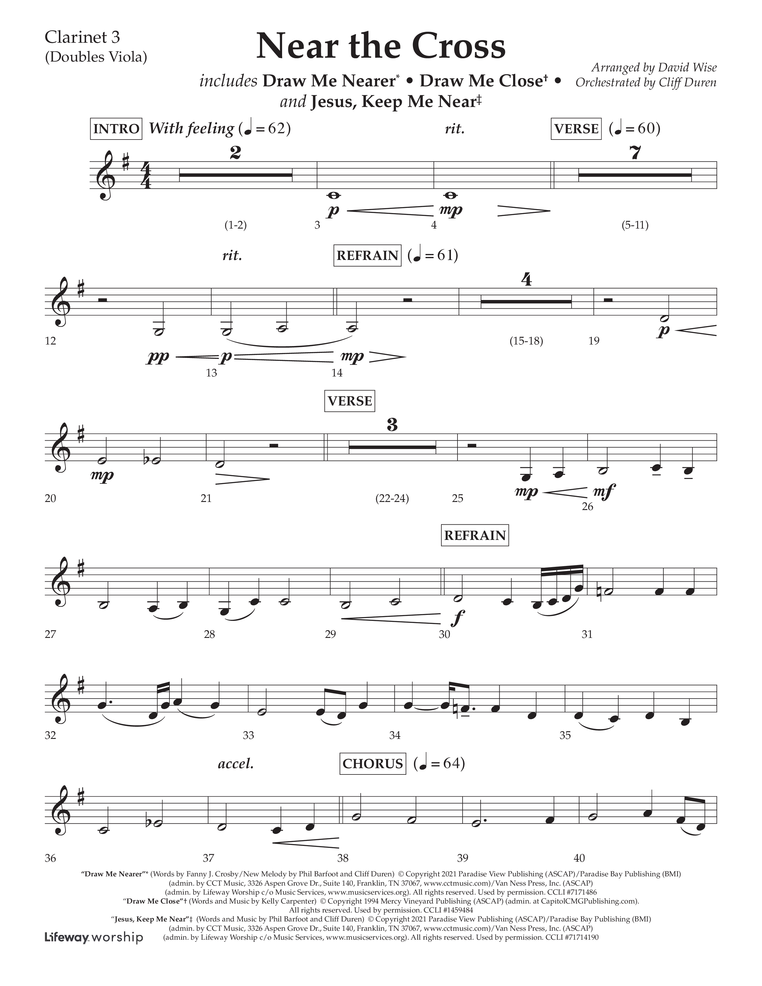 Near The Cross (Choral Anthem SATB) Clarinet 3 (Lifeway Choral / Arr. David Wise / Orch. Cliff Duren)
