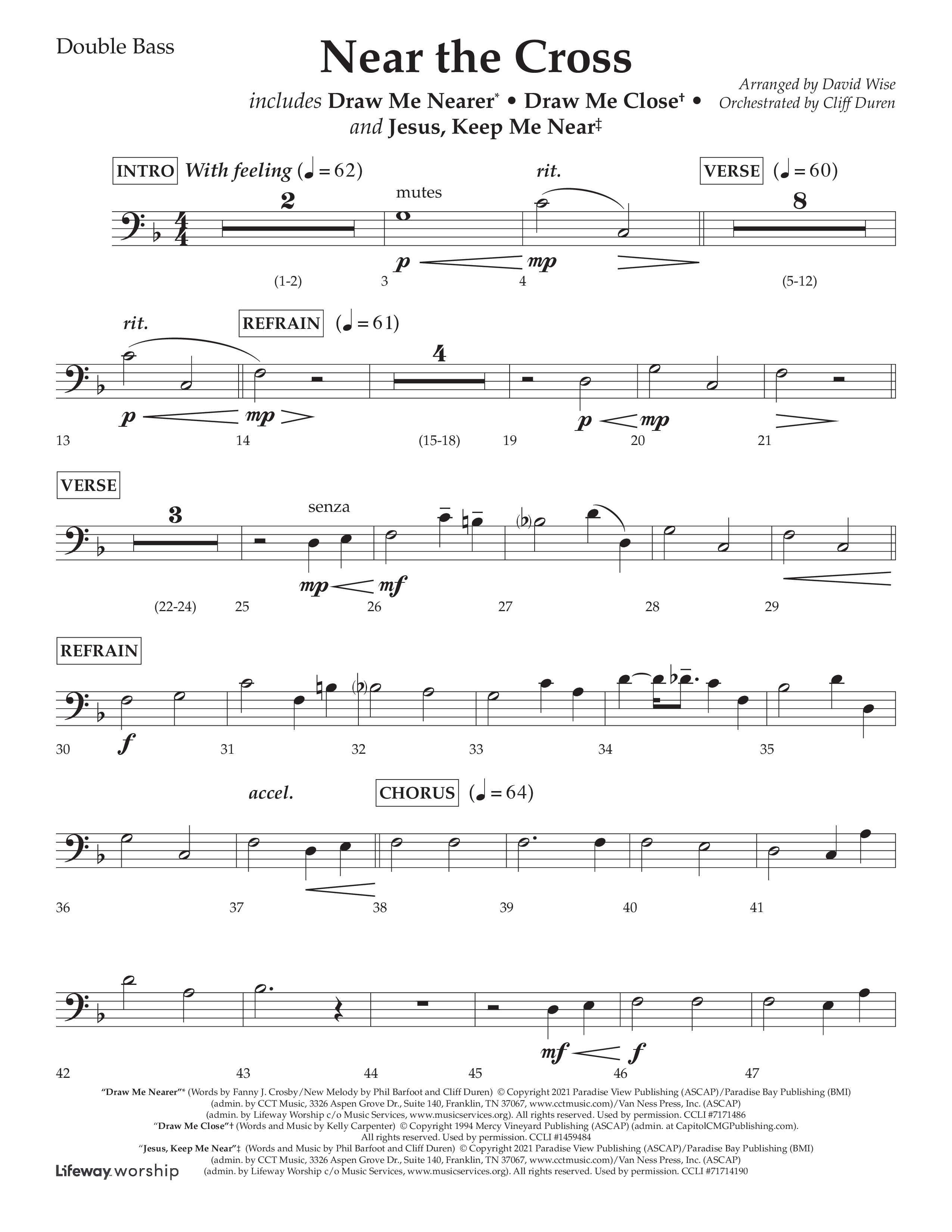 Near The Cross (Choral Anthem SATB) Double Bass (Lifeway Choral / Arr. David Wise / Orch. Cliff Duren)