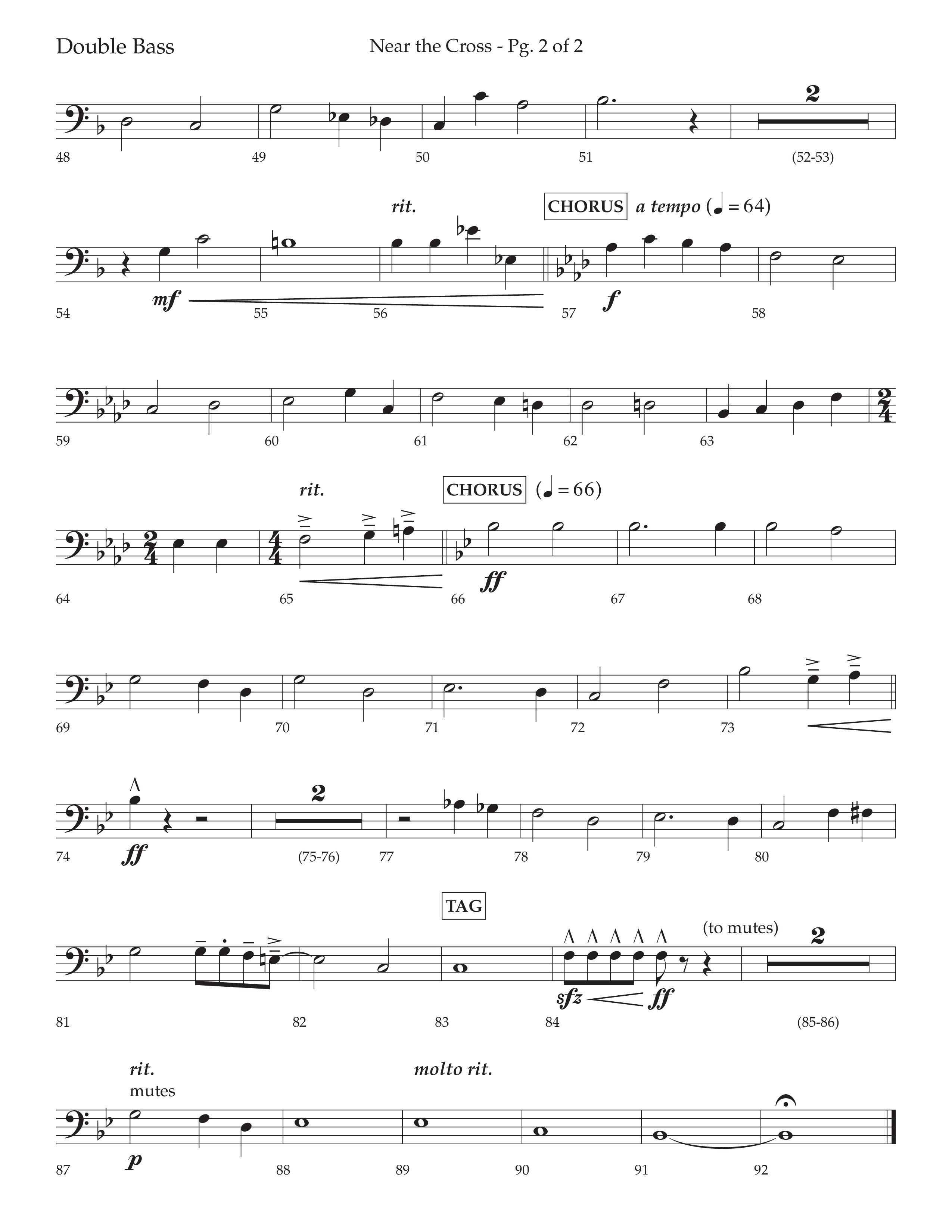 Near The Cross (Choral Anthem SATB) Double Bass (Lifeway Choral / Arr. David Wise / Orch. Cliff Duren)