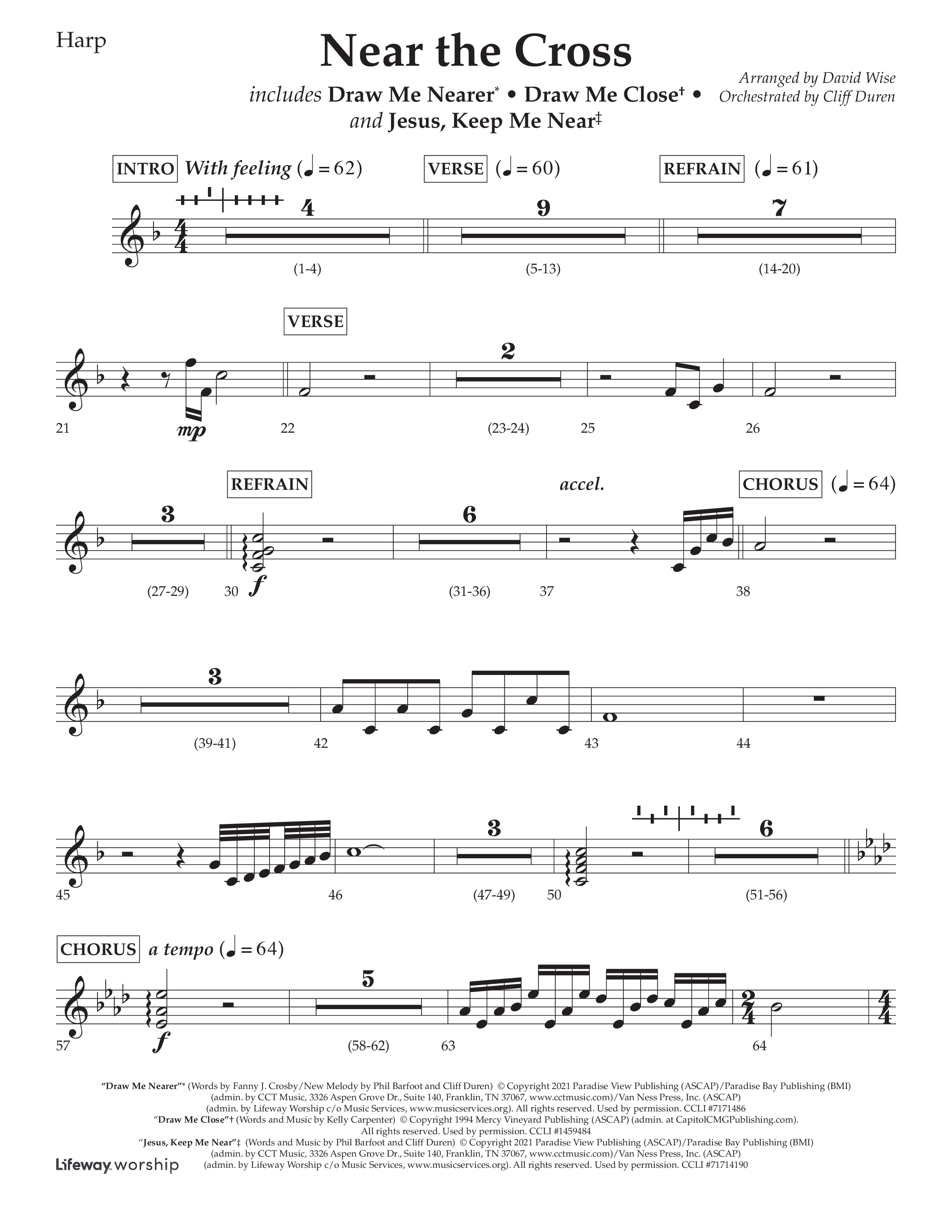 Near The Cross (Choral Anthem SATB) Harp (Lifeway Choral / Arr. David Wise / Orch. Cliff Duren)