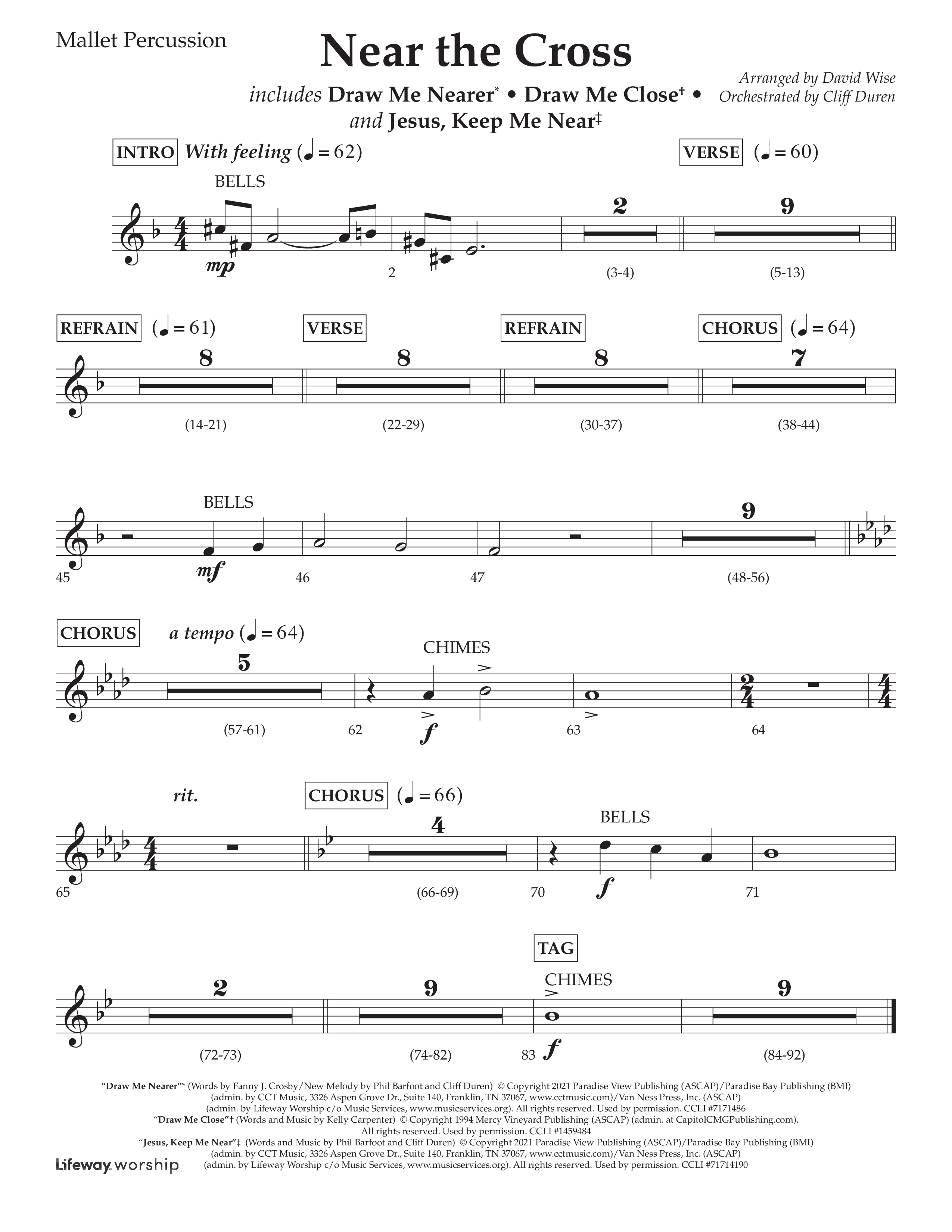Near The Cross (Choral Anthem SATB) Mallets (Lifeway Choral / Arr. David Wise / Orch. Cliff Duren)