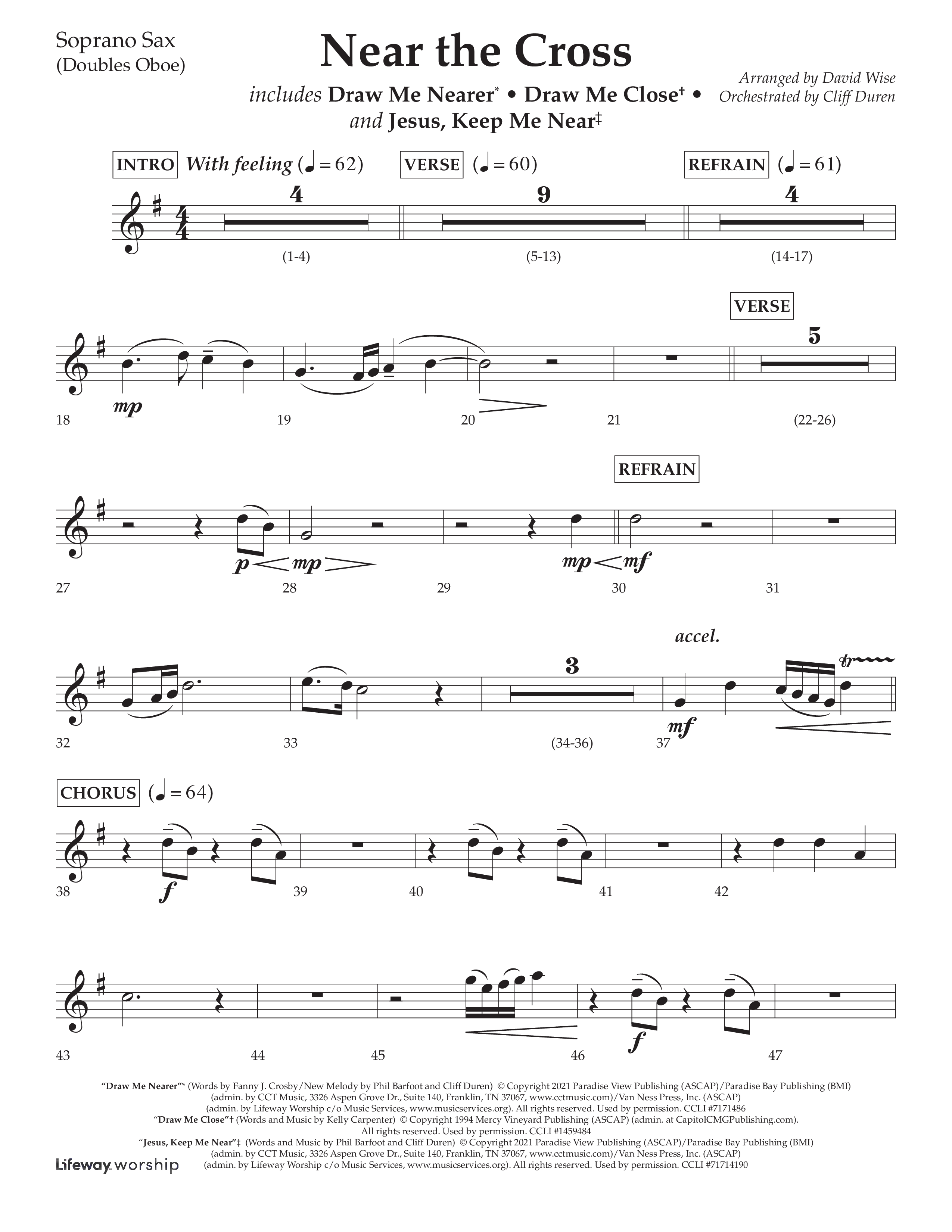 Near The Cross (Choral Anthem SATB) Soprano Sax (Lifeway Choral / Arr. David Wise / Orch. Cliff Duren)