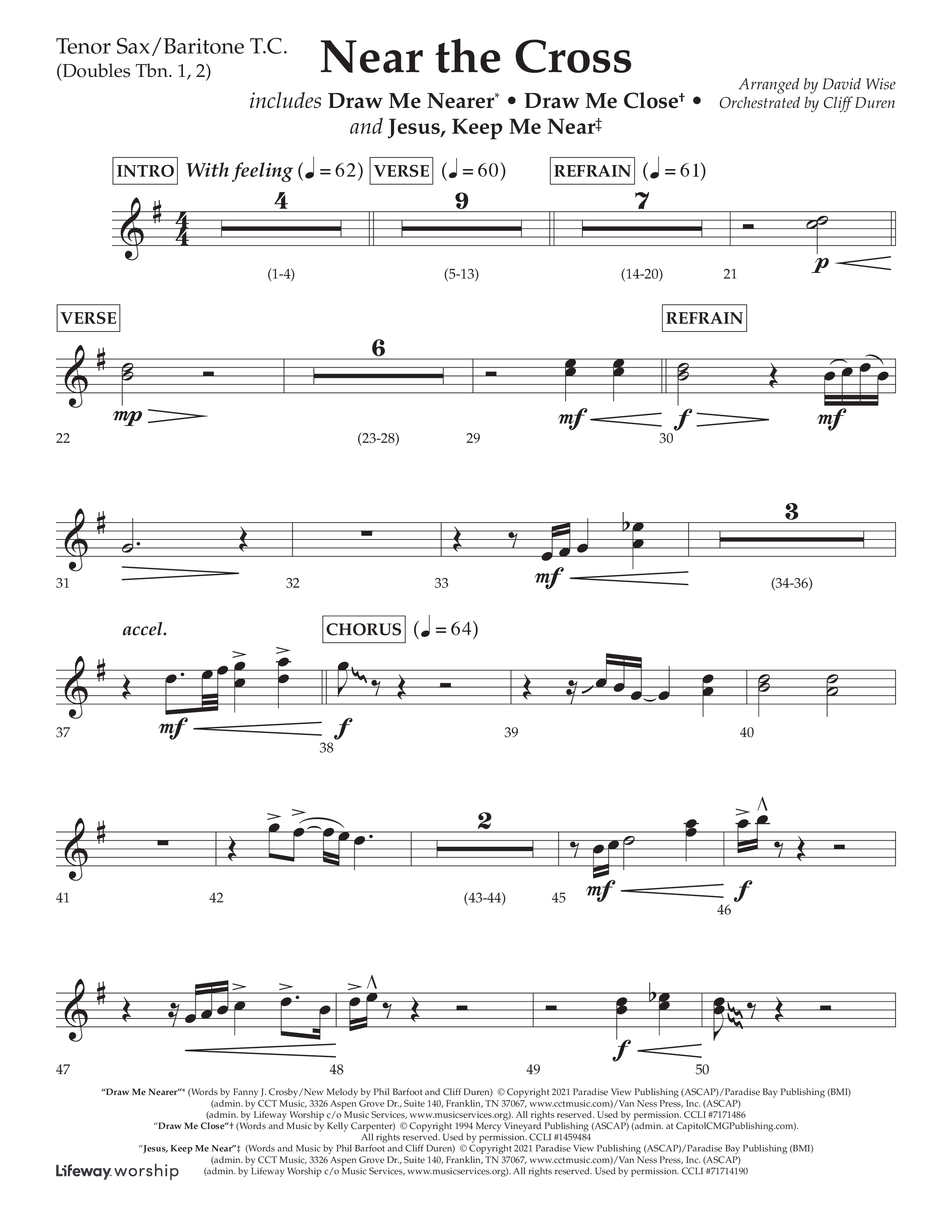 Near The Cross (Choral Anthem SATB) Tenor Sax/Baritone T.C. (Lifeway Choral / Arr. David Wise / Orch. Cliff Duren)