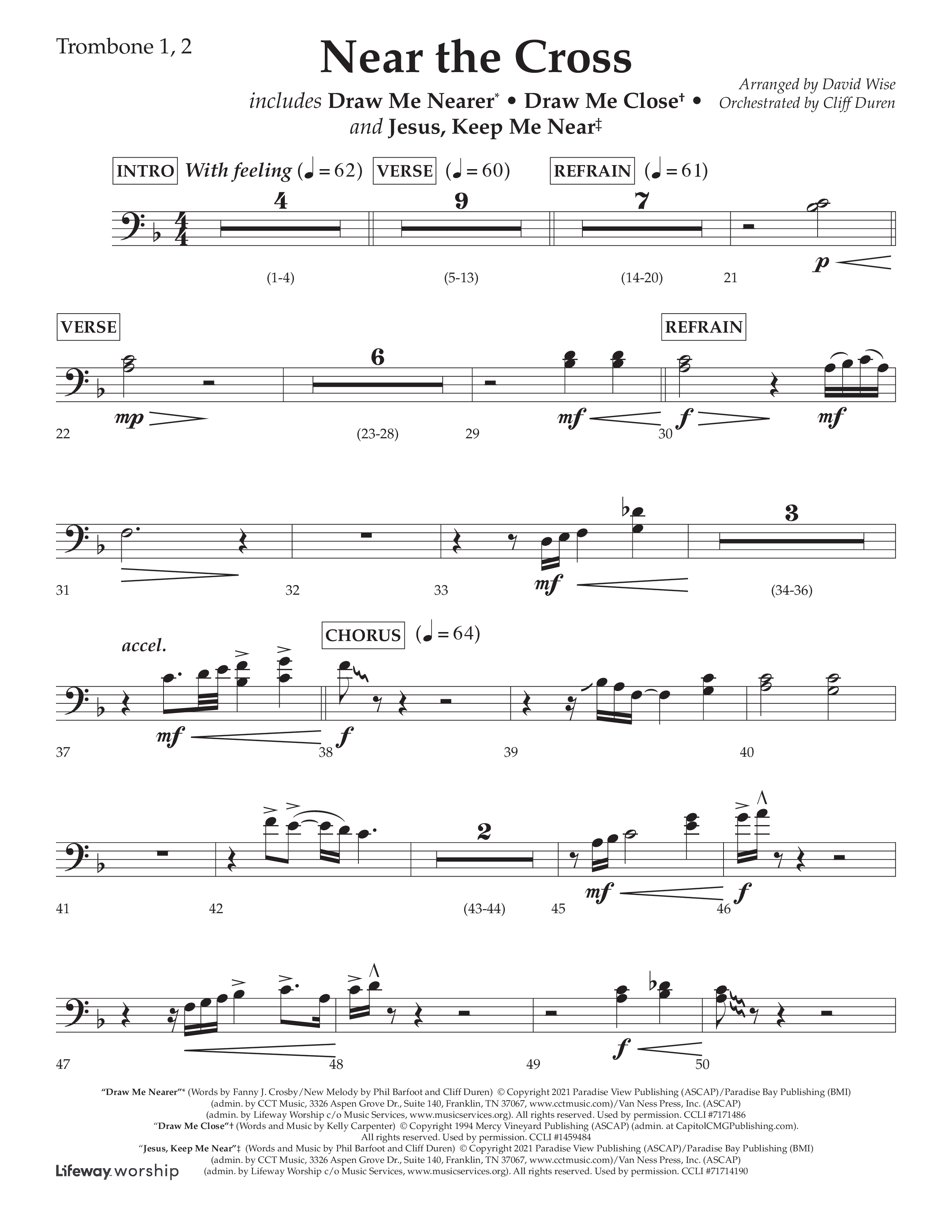 Near The Cross (Choral Anthem SATB) Trombone 1/2 (Lifeway Choral / Arr. David Wise / Orch. Cliff Duren)