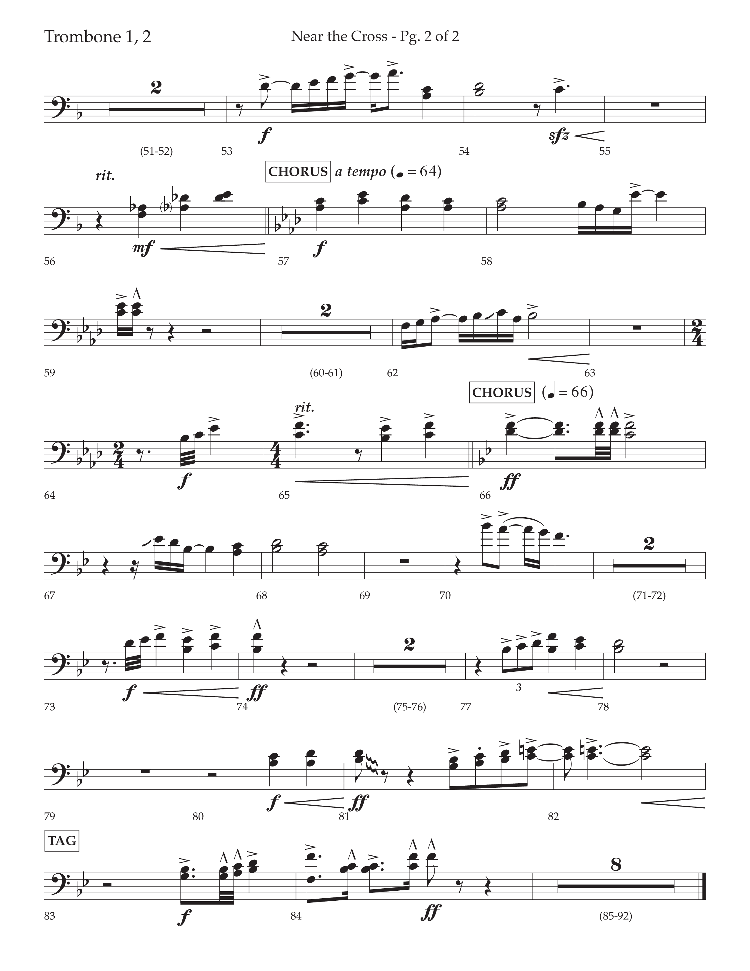 Near The Cross (Choral Anthem SATB) Trombone 1/2 (Lifeway Choral / Arr. David Wise / Orch. Cliff Duren)