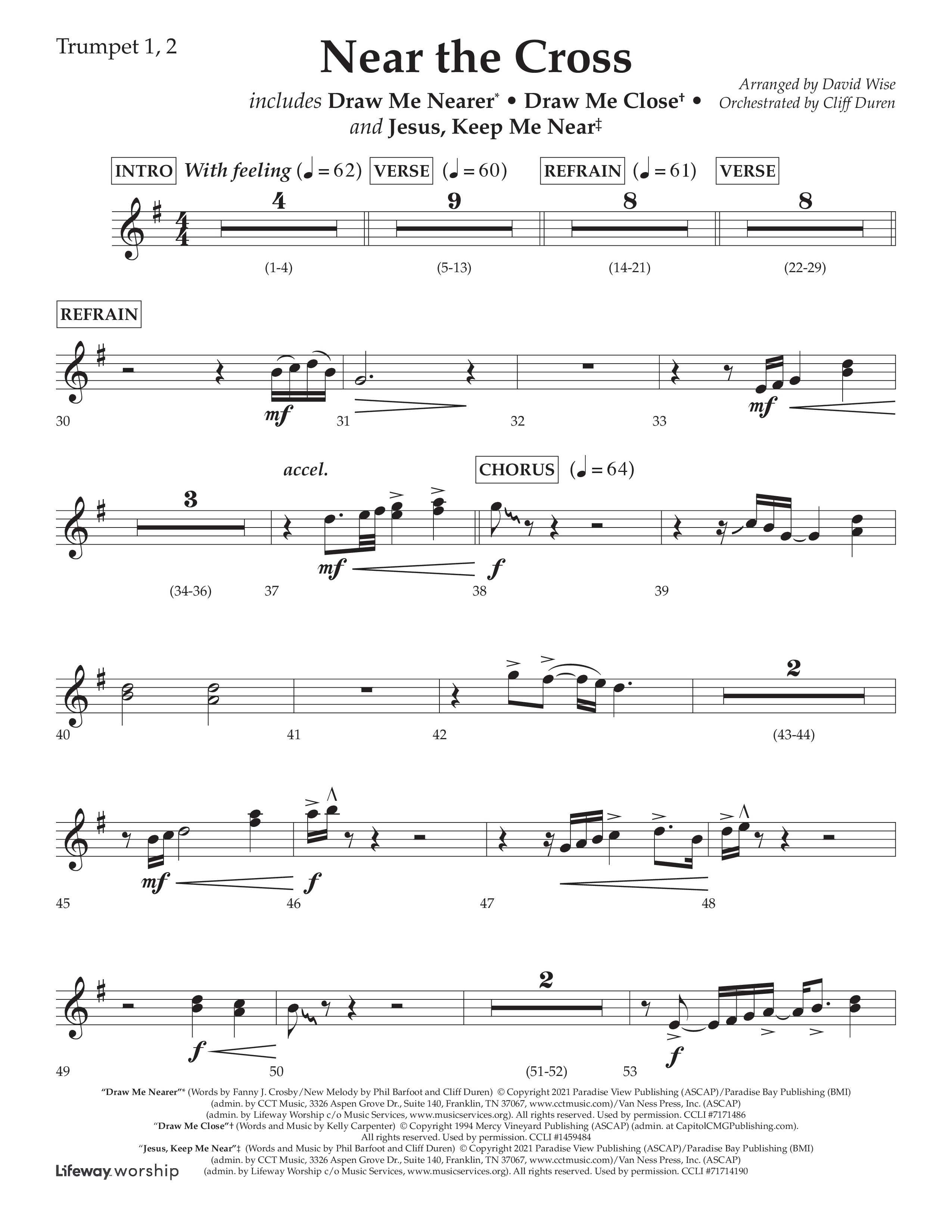 Near The Cross (Choral Anthem SATB) Trumpet 1,2 (Lifeway Choral / Arr. David Wise / Orch. Cliff Duren)
