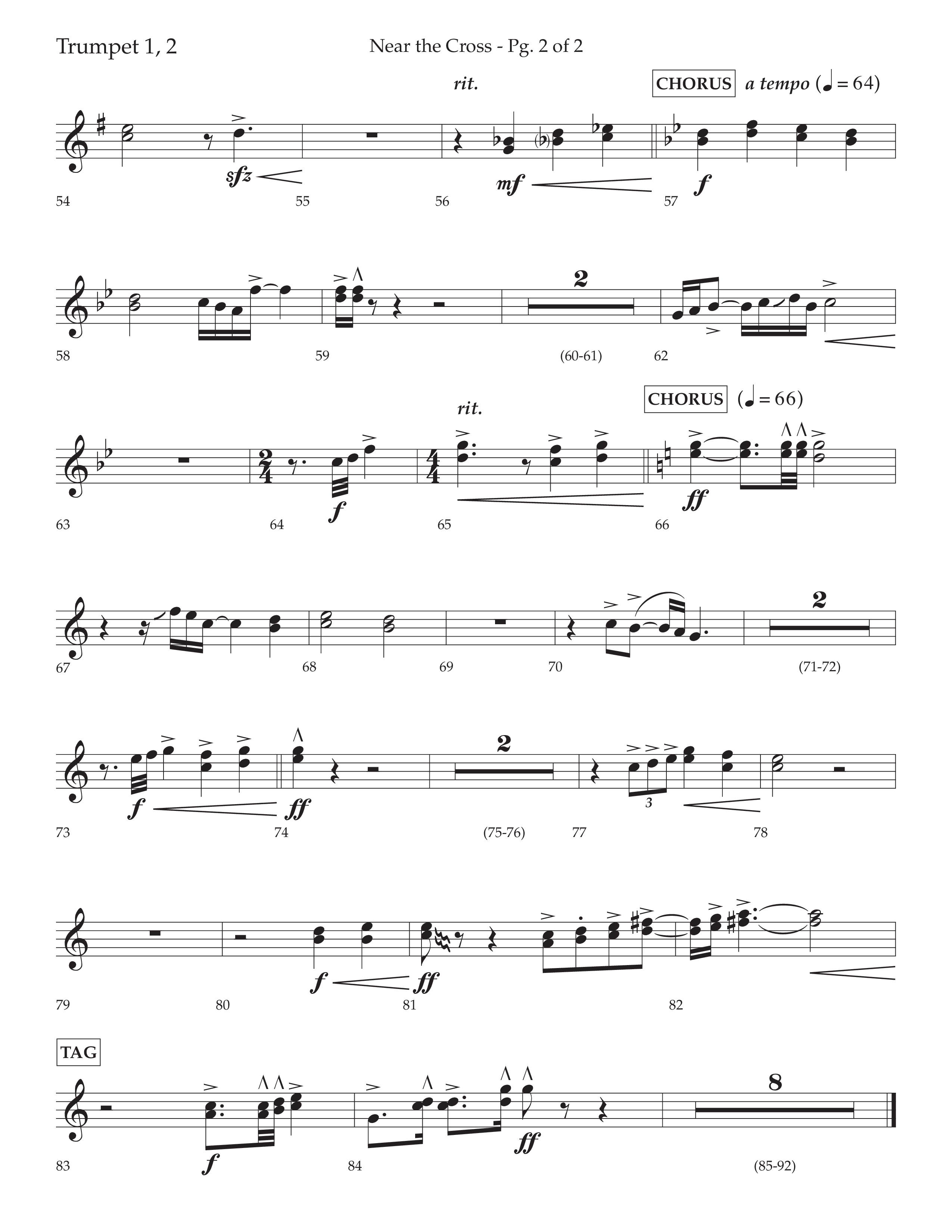 Near The Cross (Choral Anthem SATB) Trumpet 1,2 (Lifeway Choral / Arr. David Wise / Orch. Cliff Duren)