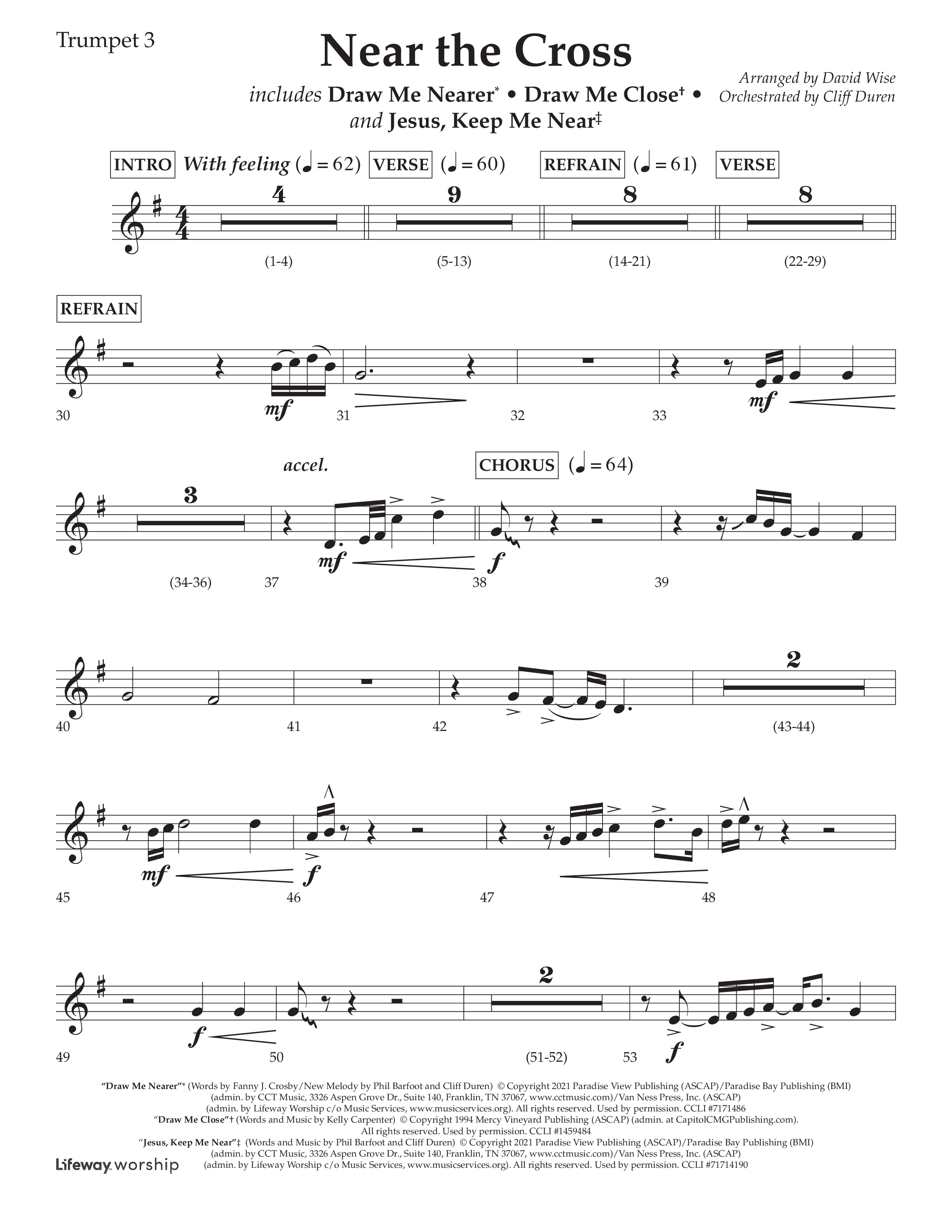 Near The Cross (Choral Anthem SATB) Trumpet 3 (Lifeway Choral / Arr. David Wise / Orch. Cliff Duren)