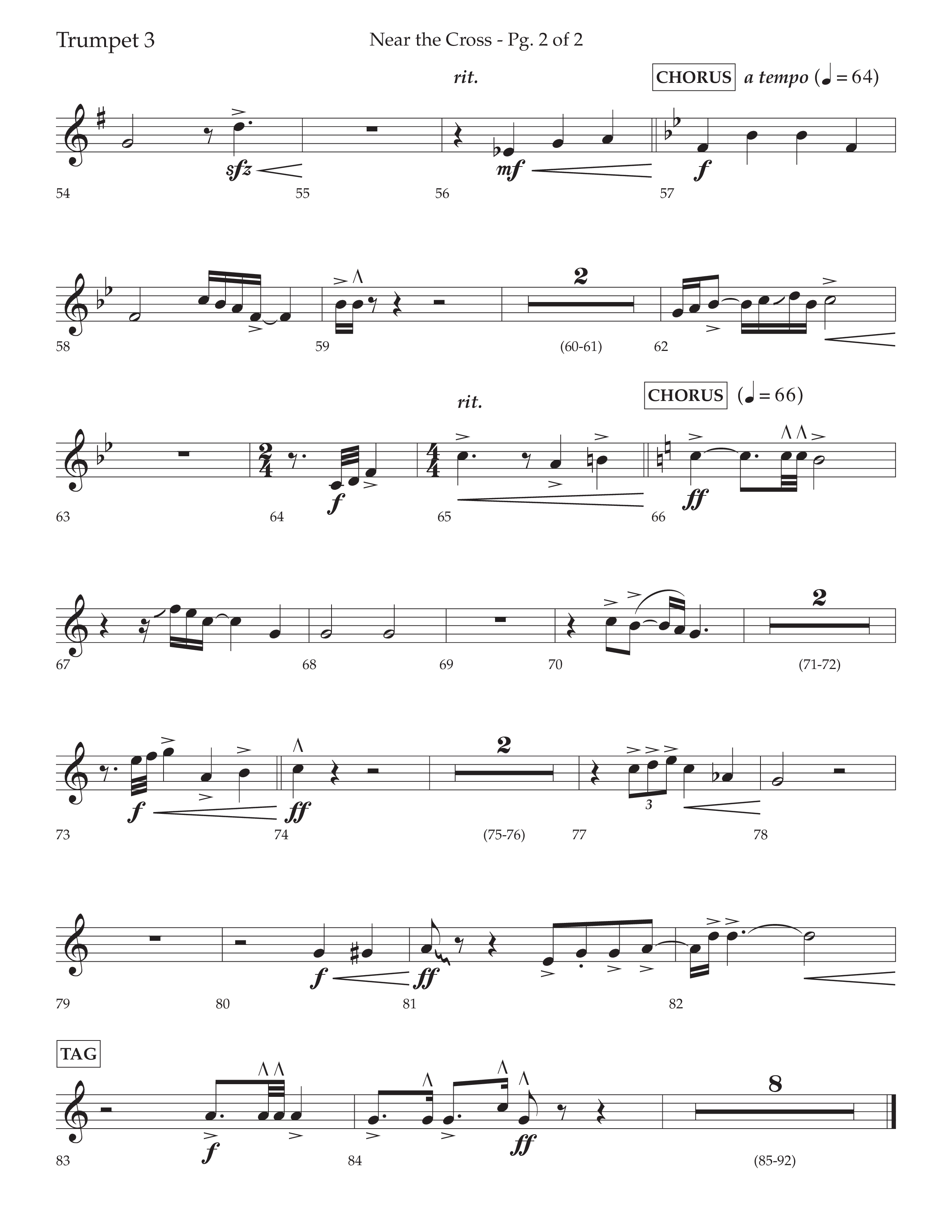 Near The Cross (Choral Anthem SATB) Trumpet 3 (Lifeway Choral / Arr. David Wise / Orch. Cliff Duren)