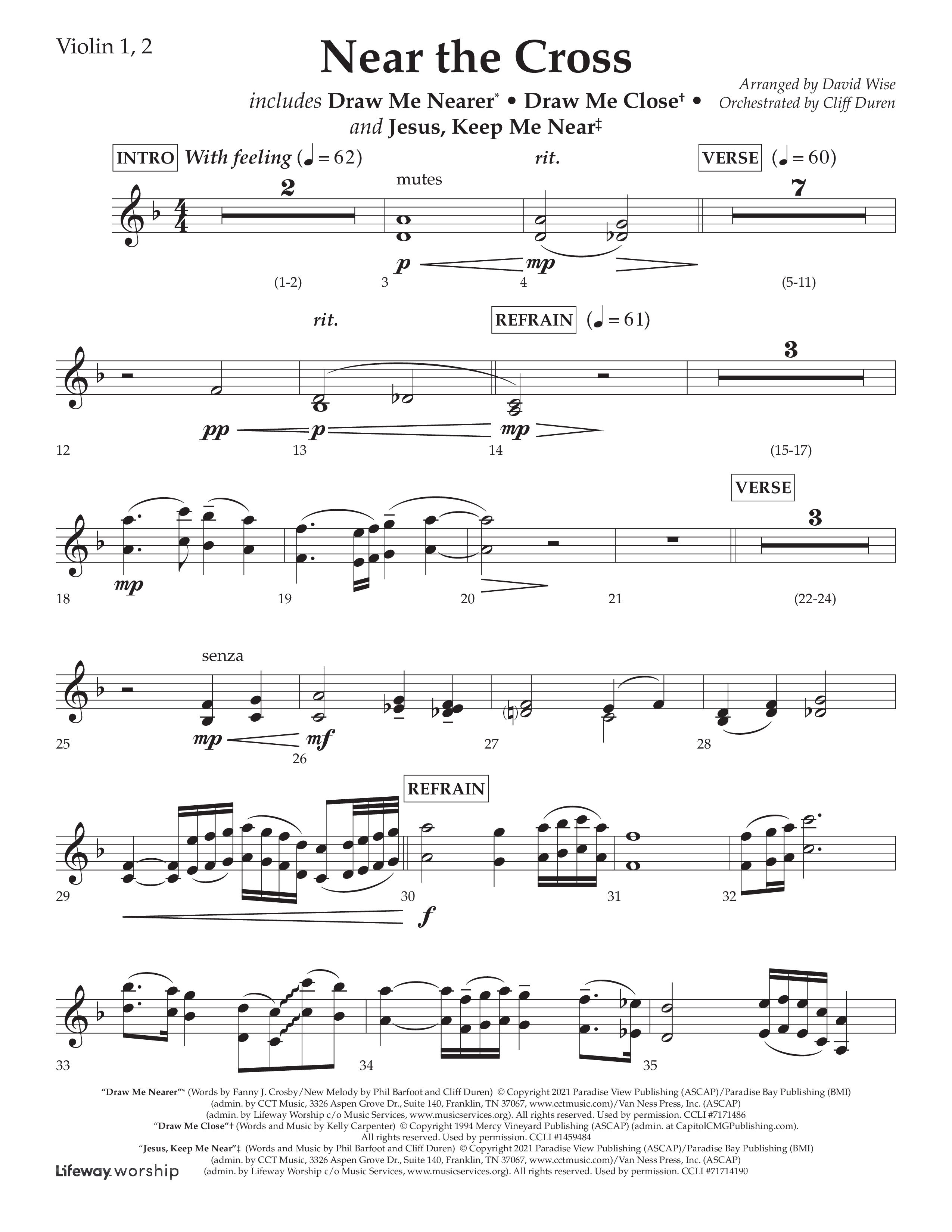 Near The Cross (Choral Anthem SATB) Violin 1/2 (Lifeway Choral / Arr. David Wise / Orch. Cliff Duren)