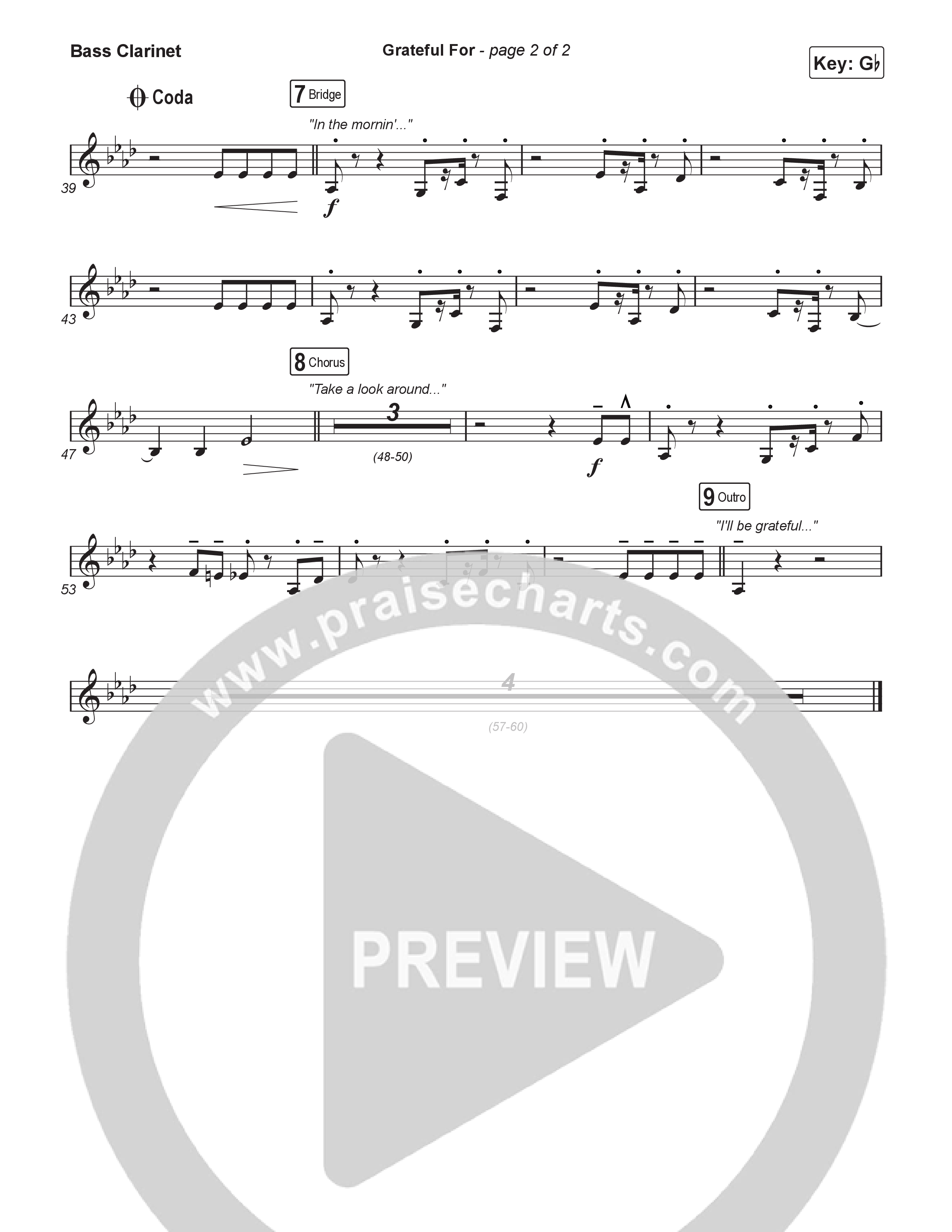 Grateful For (Choral Anthem SATB) Bass Clarinet (Natalie Layne / Arr. Luke Gambill)