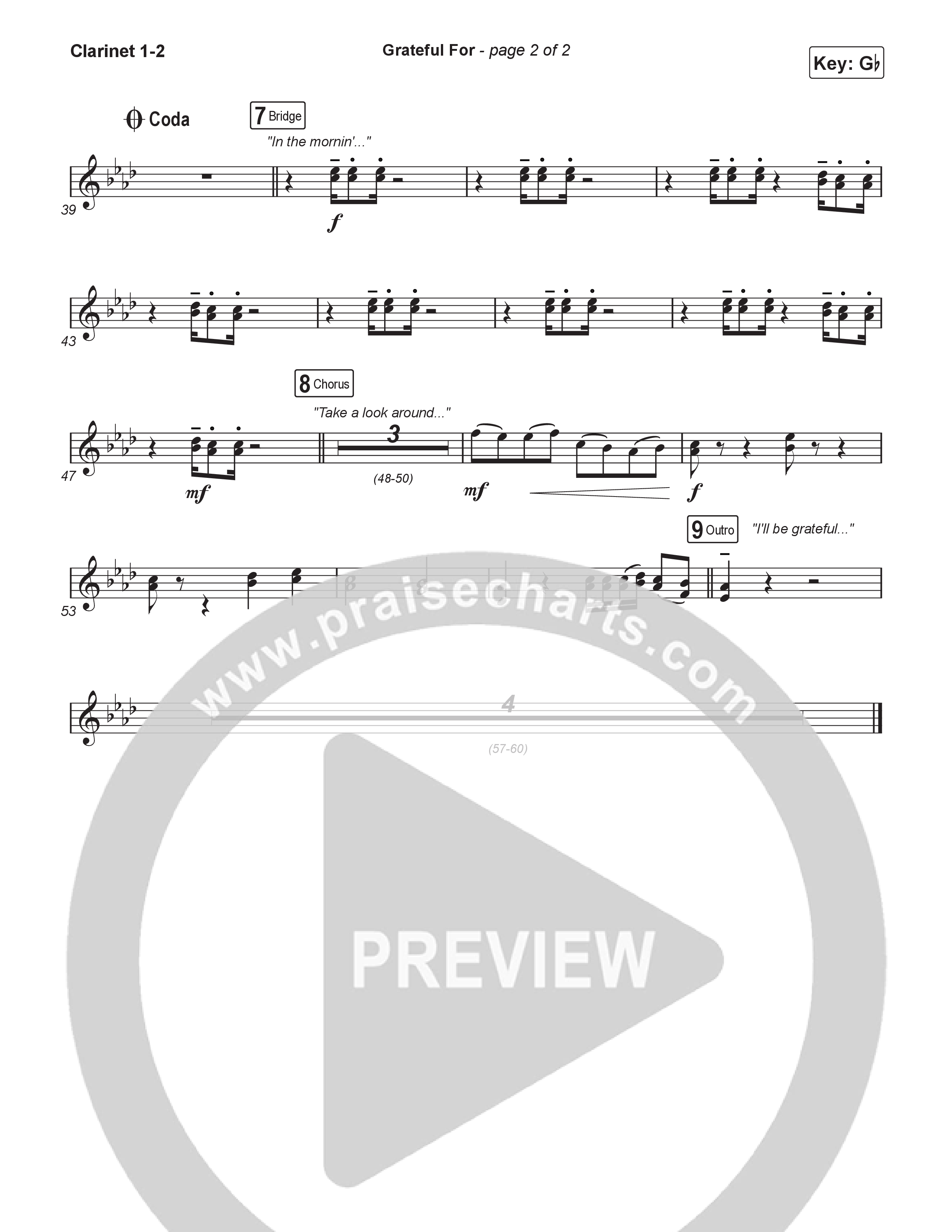 Grateful For (Choral Anthem SATB) Clarinet 1/2 (Natalie Layne / Arr. Luke Gambill)