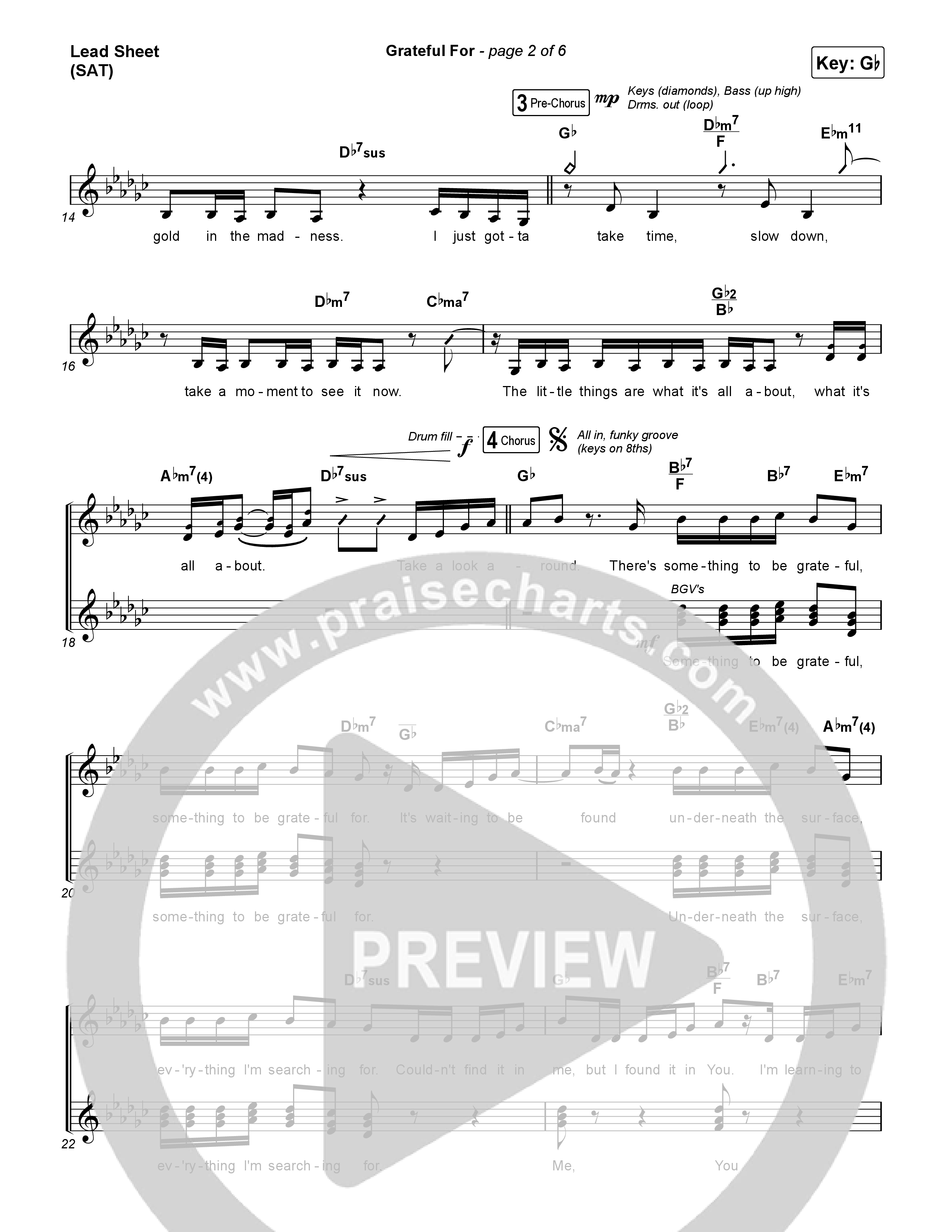 Grateful For (Choral Anthem SATB) Lead Sheet (SAT) (Natalie Layne / Arr. Luke Gambill)