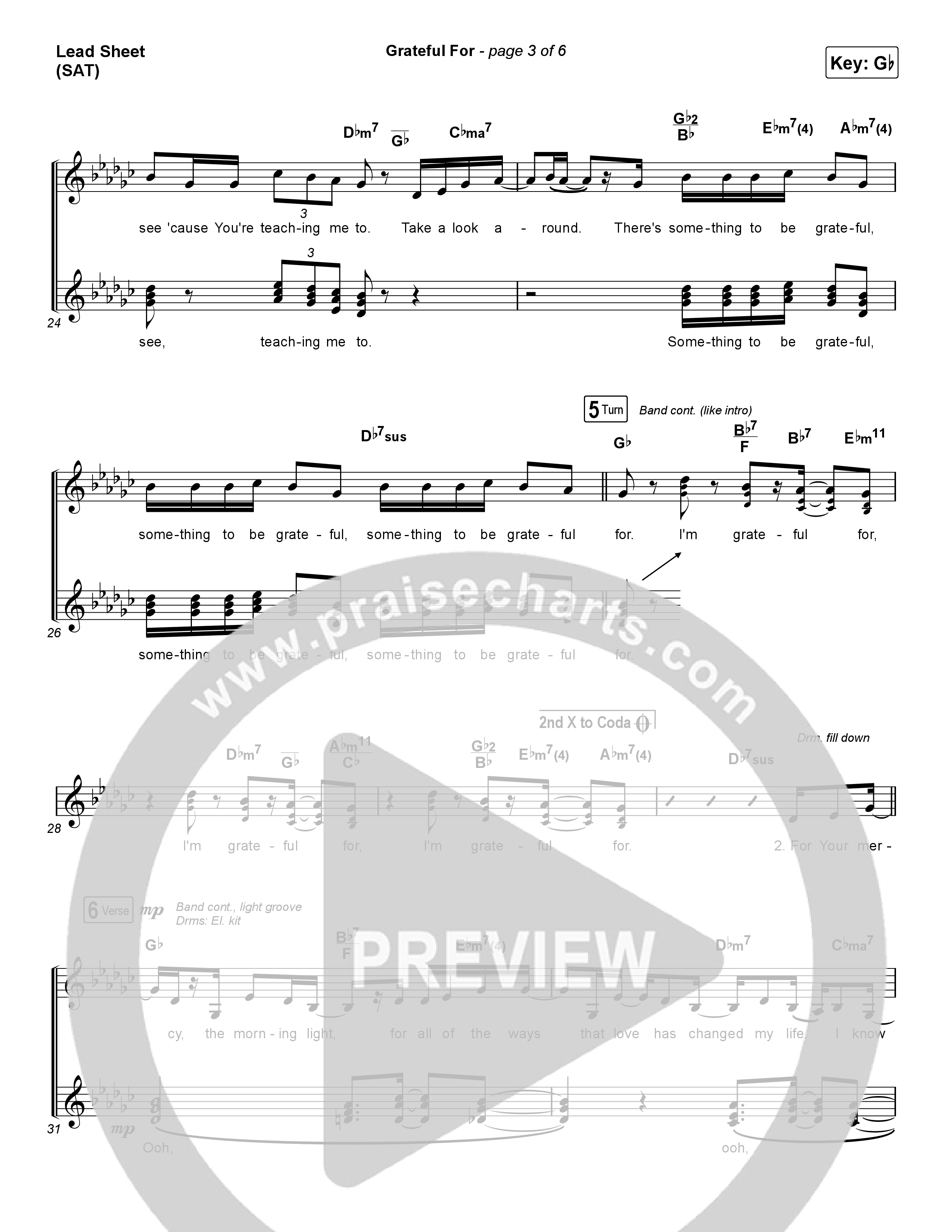 Grateful For (Choral Anthem SATB) Lead Sheet (SAT) (Natalie Layne / Arr. Luke Gambill)