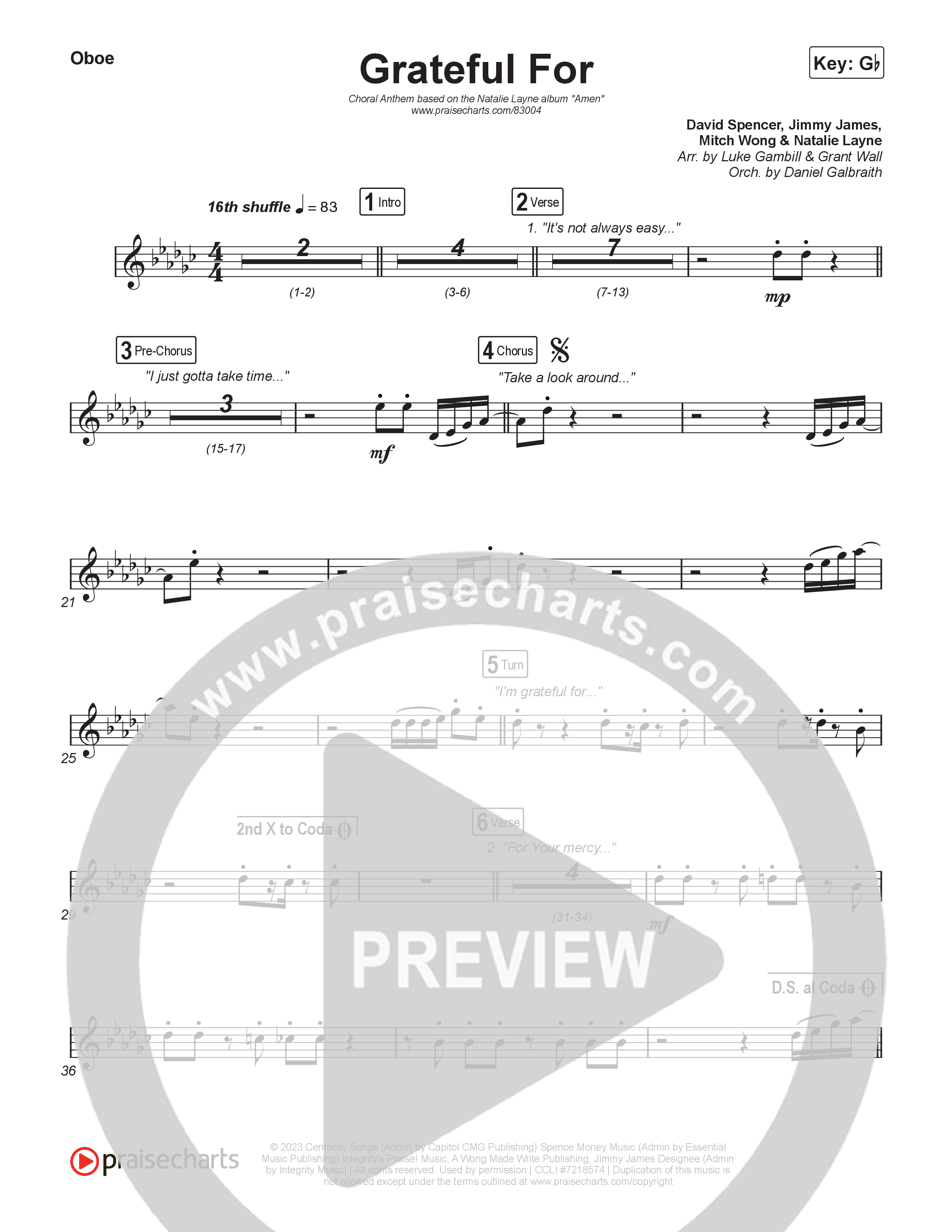 Grateful For (Choral Anthem SATB) Wind Pack (Natalie Layne / Arr. Luke Gambill)