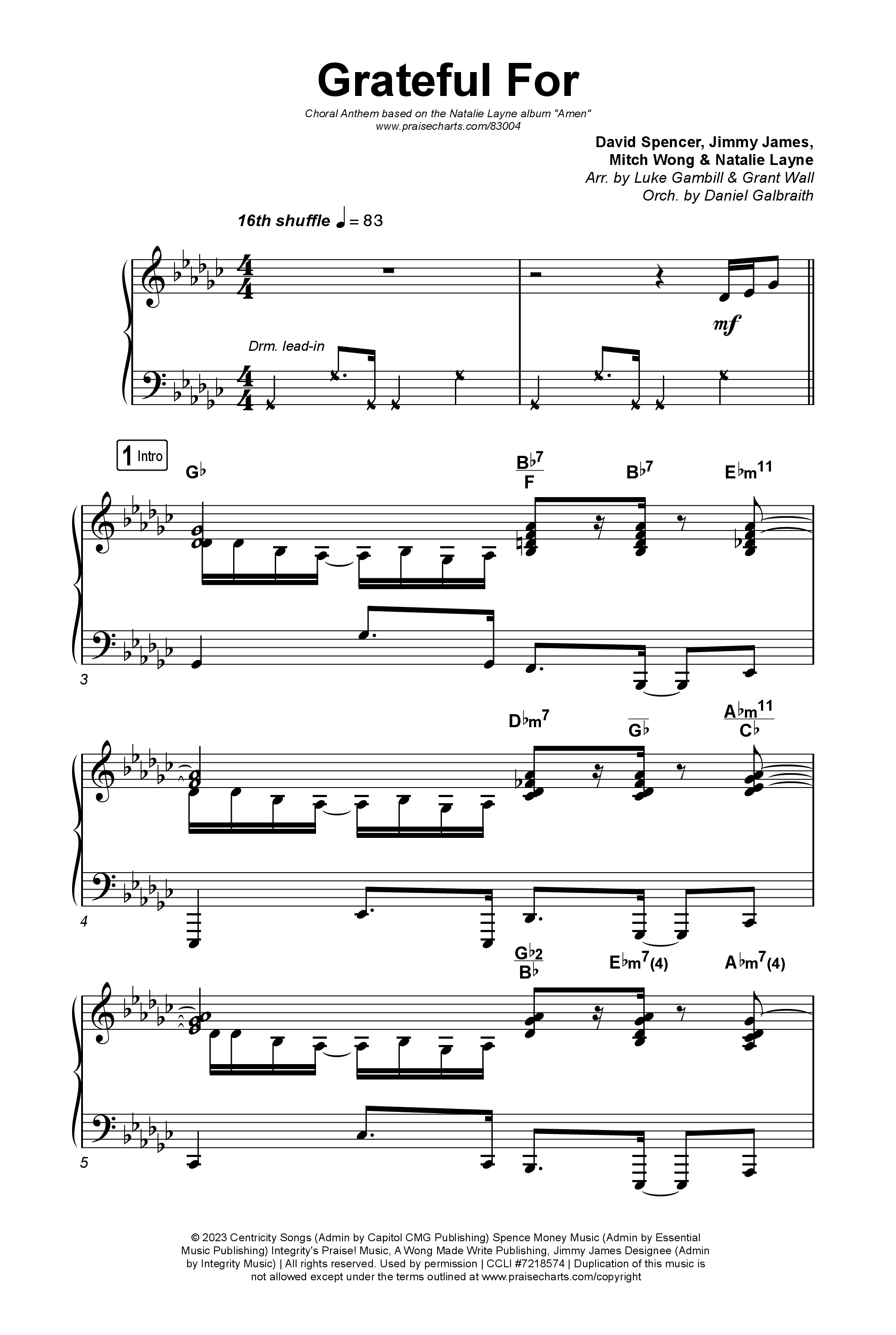 Grateful For (Choral Anthem SATB) Octavo (SATB & Pno) (Natalie Layne / Arr. Luke Gambill)