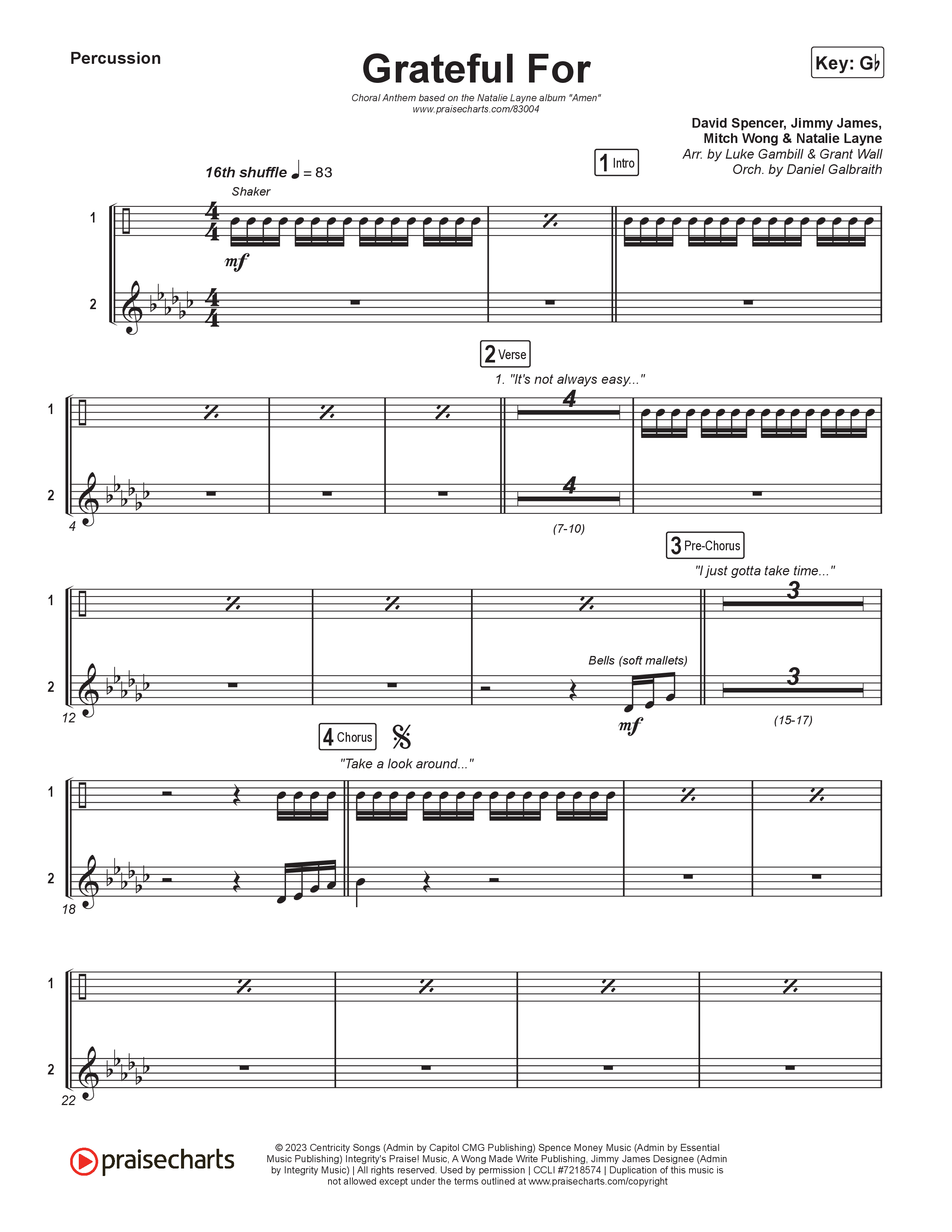 Grateful For (Choral Anthem SATB) Percussion (Natalie Layne / Arr. Luke Gambill)