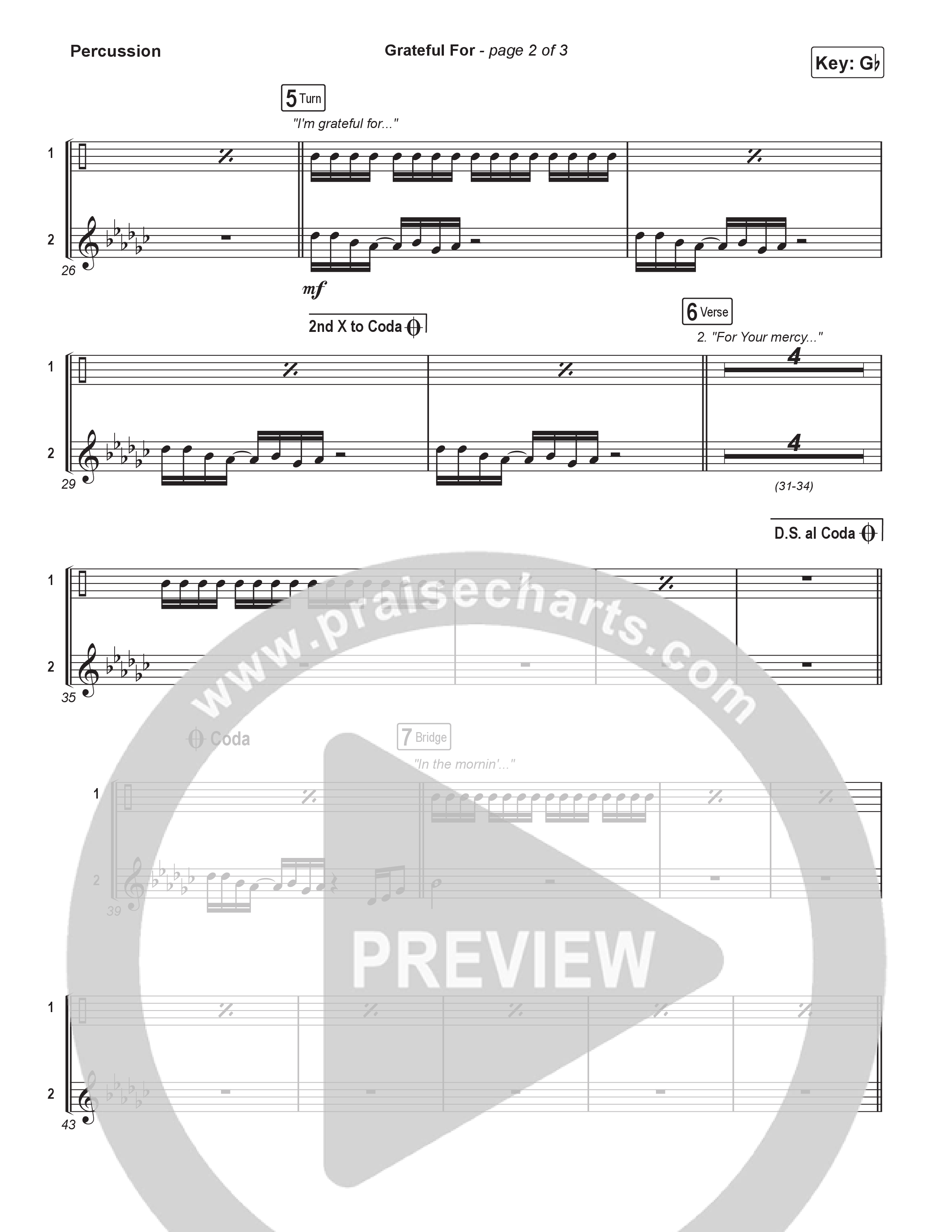 Grateful For (Choral Anthem SATB) Percussion (Natalie Layne / Arr. Luke Gambill)