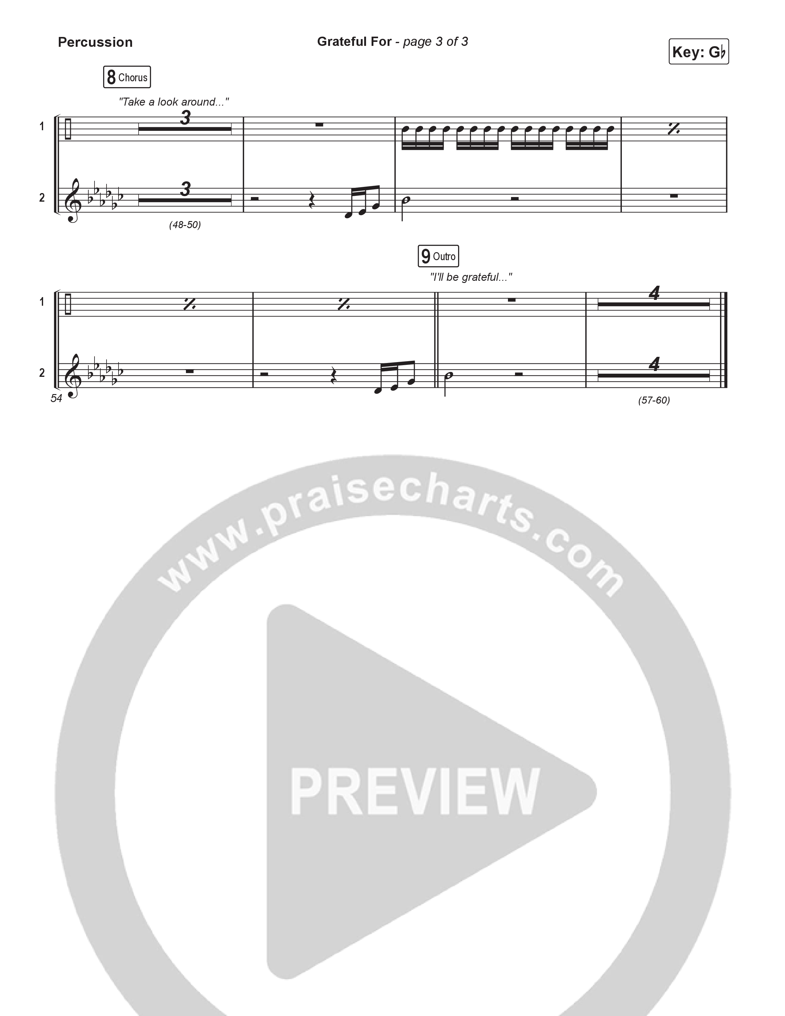 Grateful For (Choral Anthem SATB) Percussion (Natalie Layne / Arr. Luke Gambill)