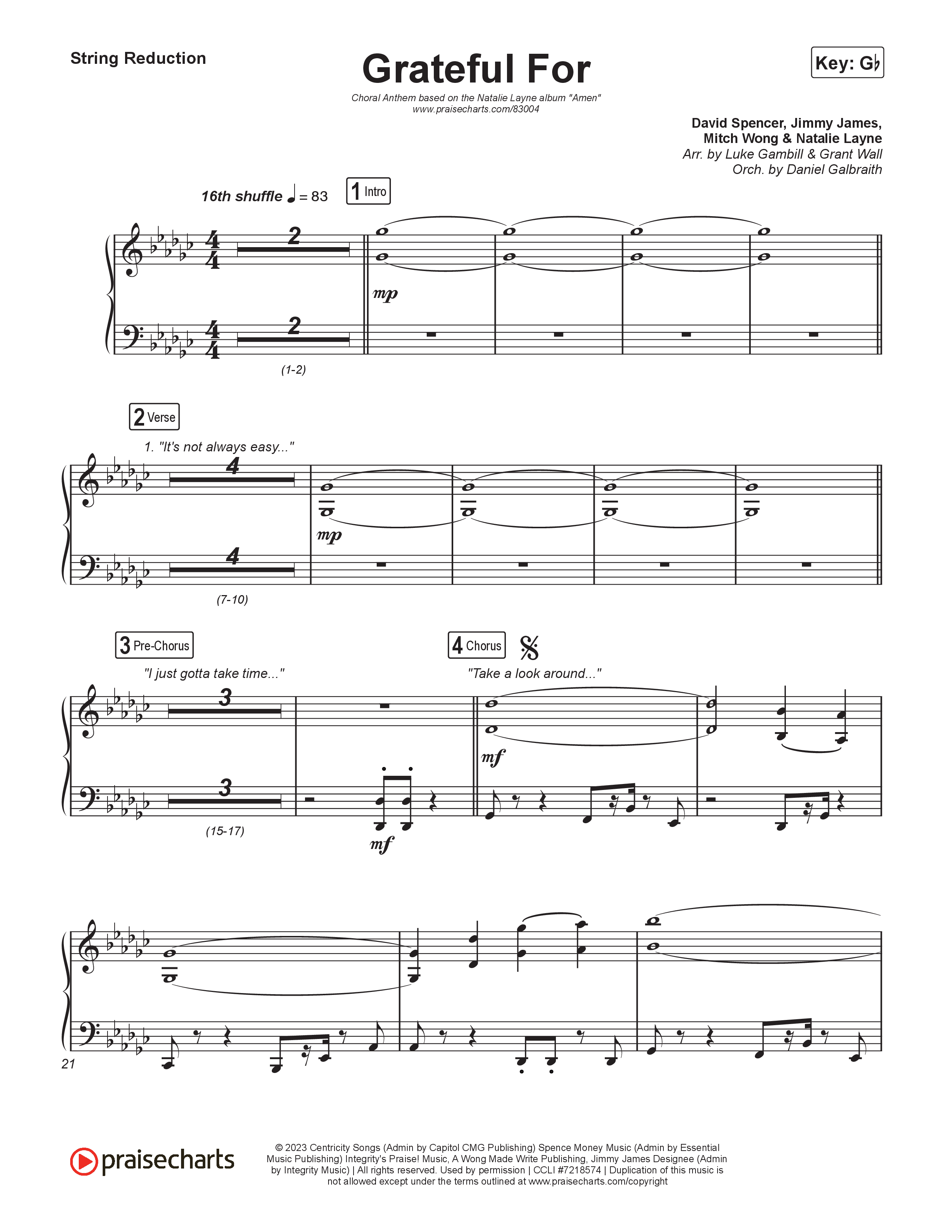 Grateful For (Choral Anthem SATB) String Reduction (Natalie Layne / Arr. Luke Gambill)