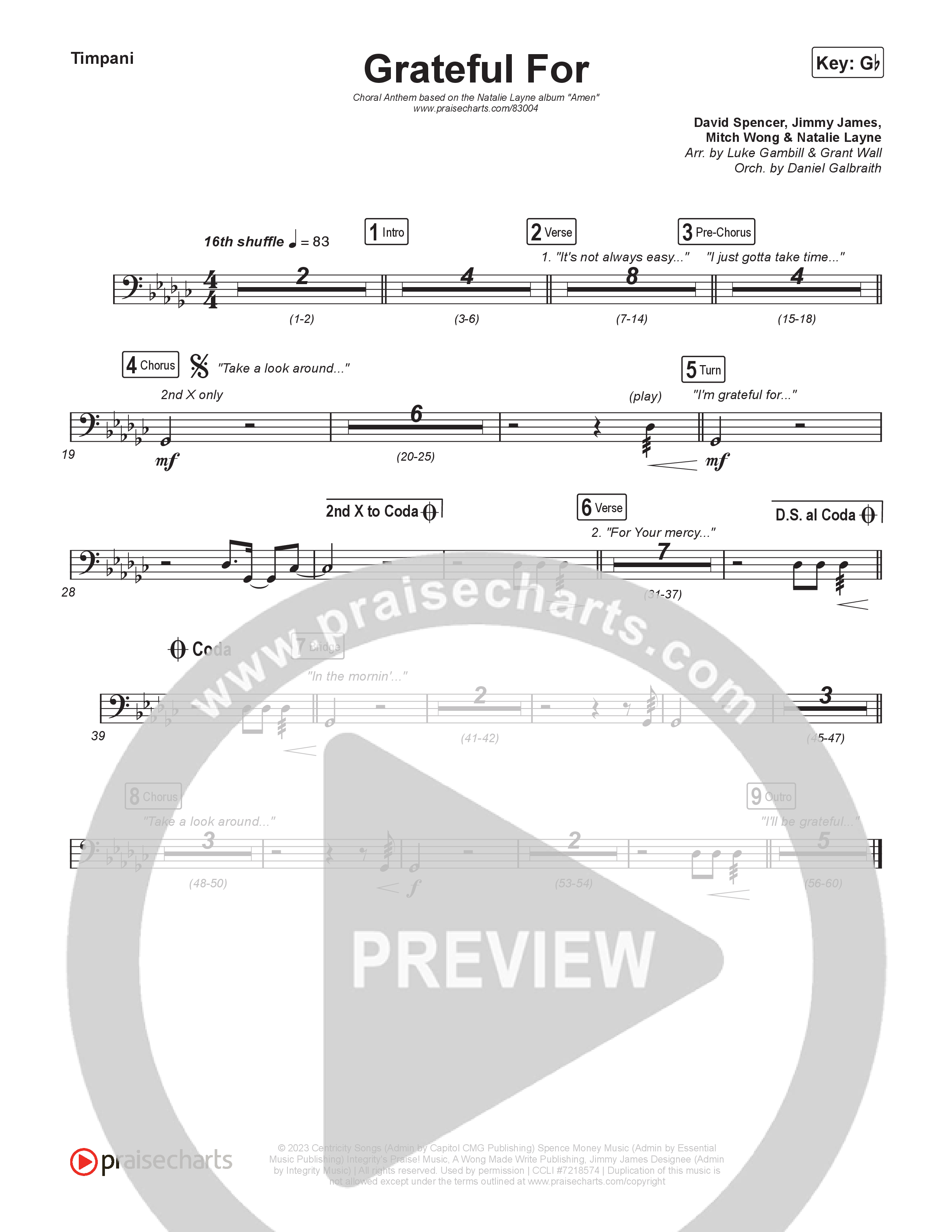 Grateful For (Choral Anthem SATB) Timpani (Natalie Layne / Arr. Luke Gambill)