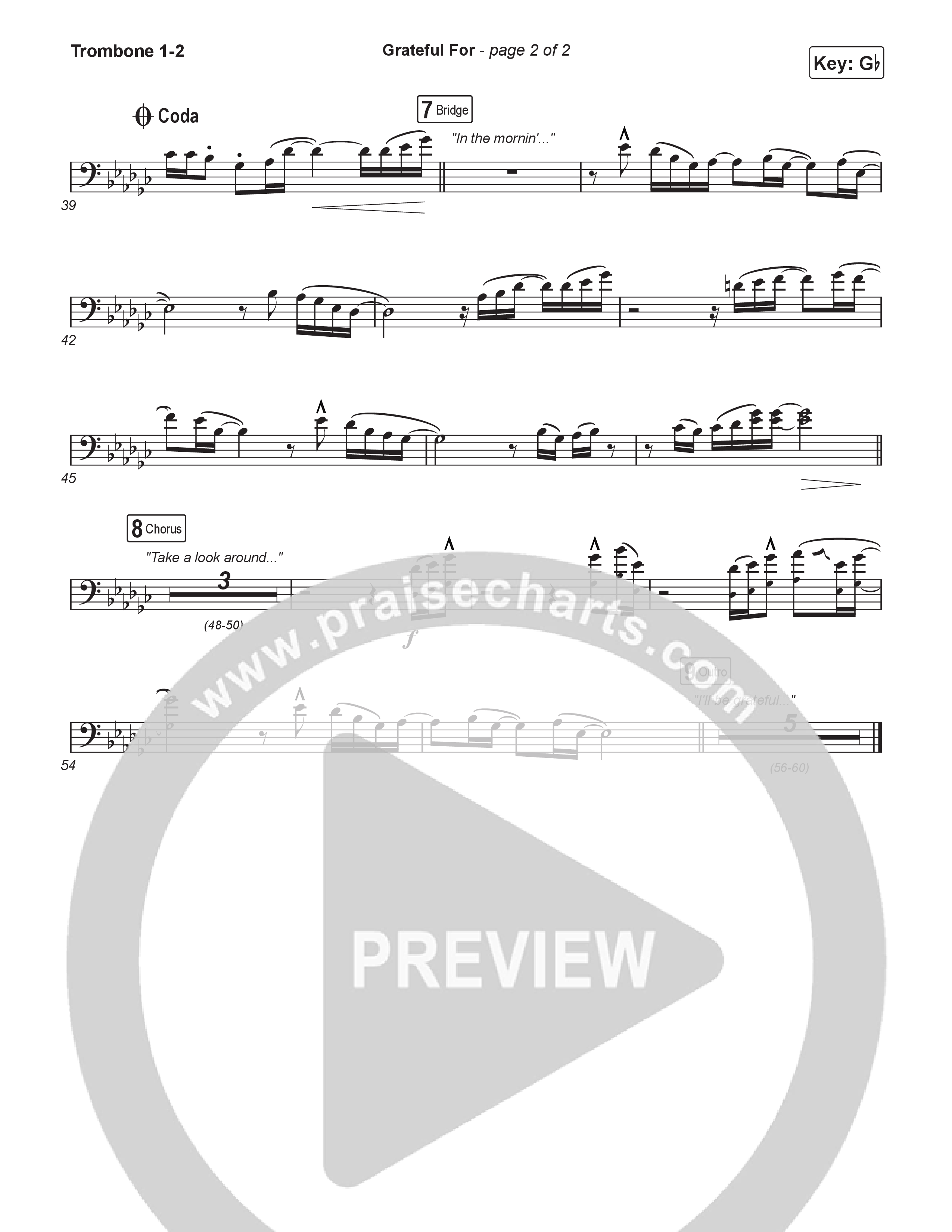 Grateful For (Choral Anthem SATB) Trombone 1,2 (Natalie Layne / Arr. Luke Gambill)