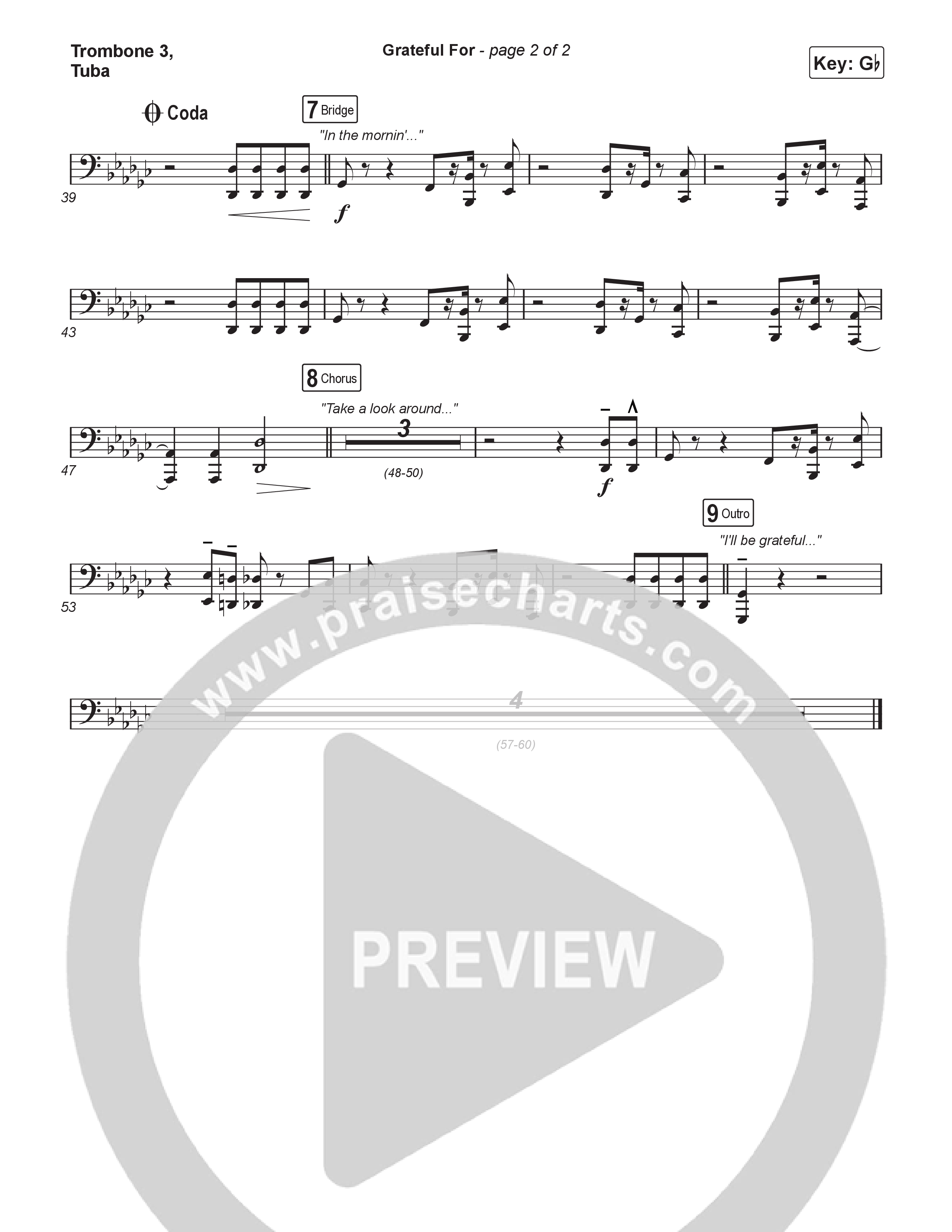 Grateful For (Choral Anthem SATB) Trombone 3/Tuba (Natalie Layne / Arr. Luke Gambill)